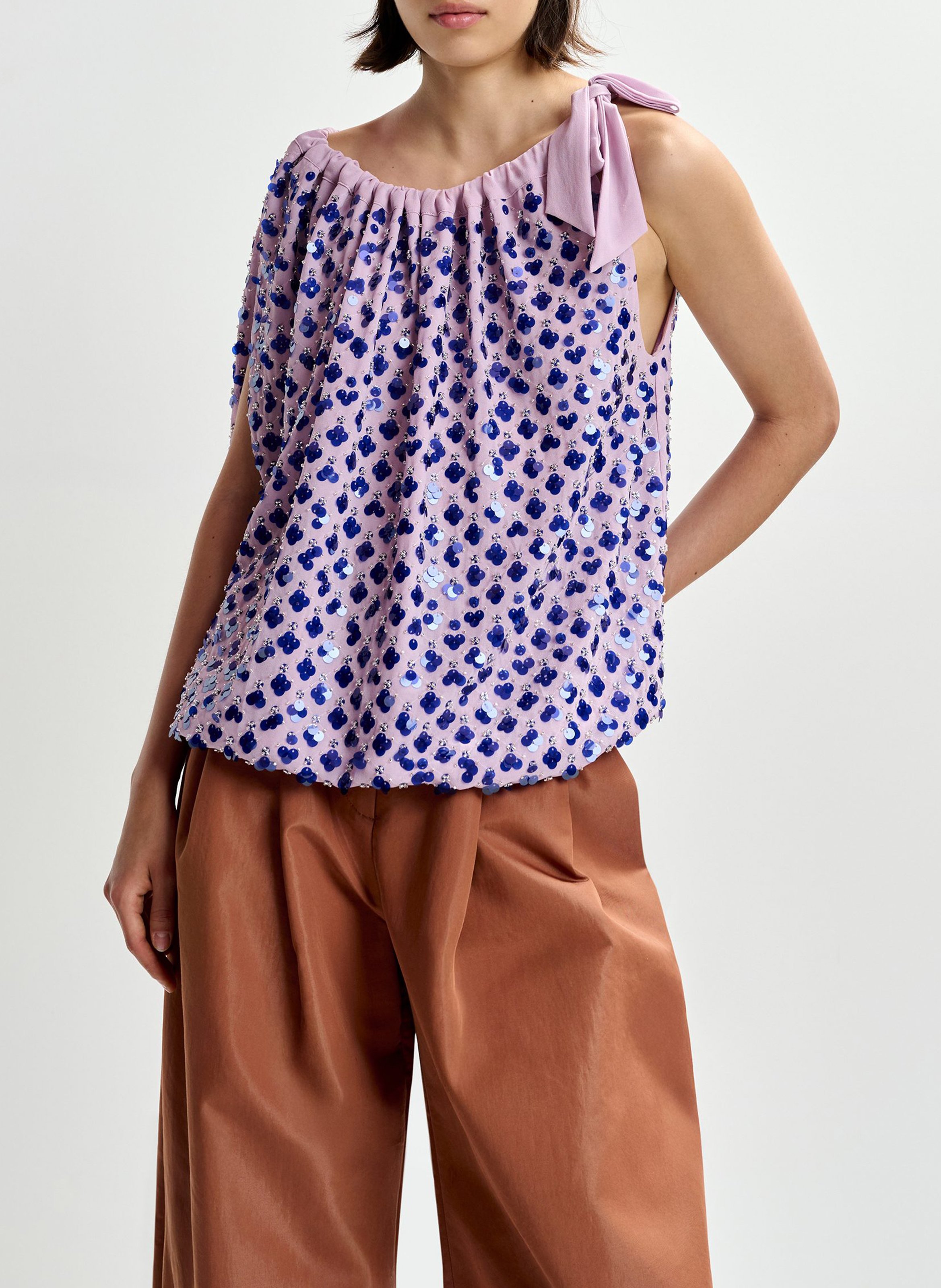 Oversize-Top mit Rundhalsausschnitt und Print ESSENTIEL ANTWERP Violett