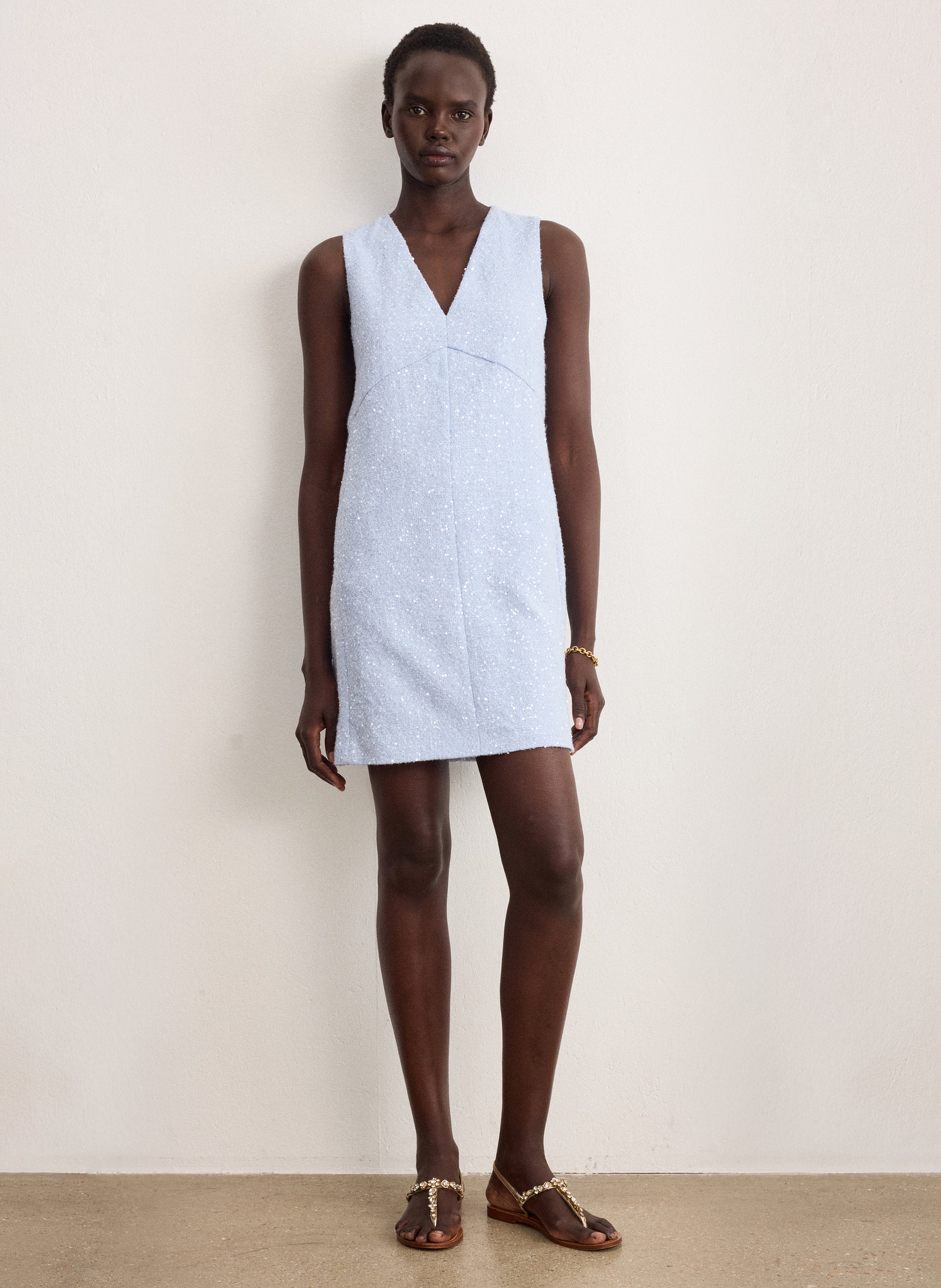 Rechte jurk met V-hals PABLO Blauw