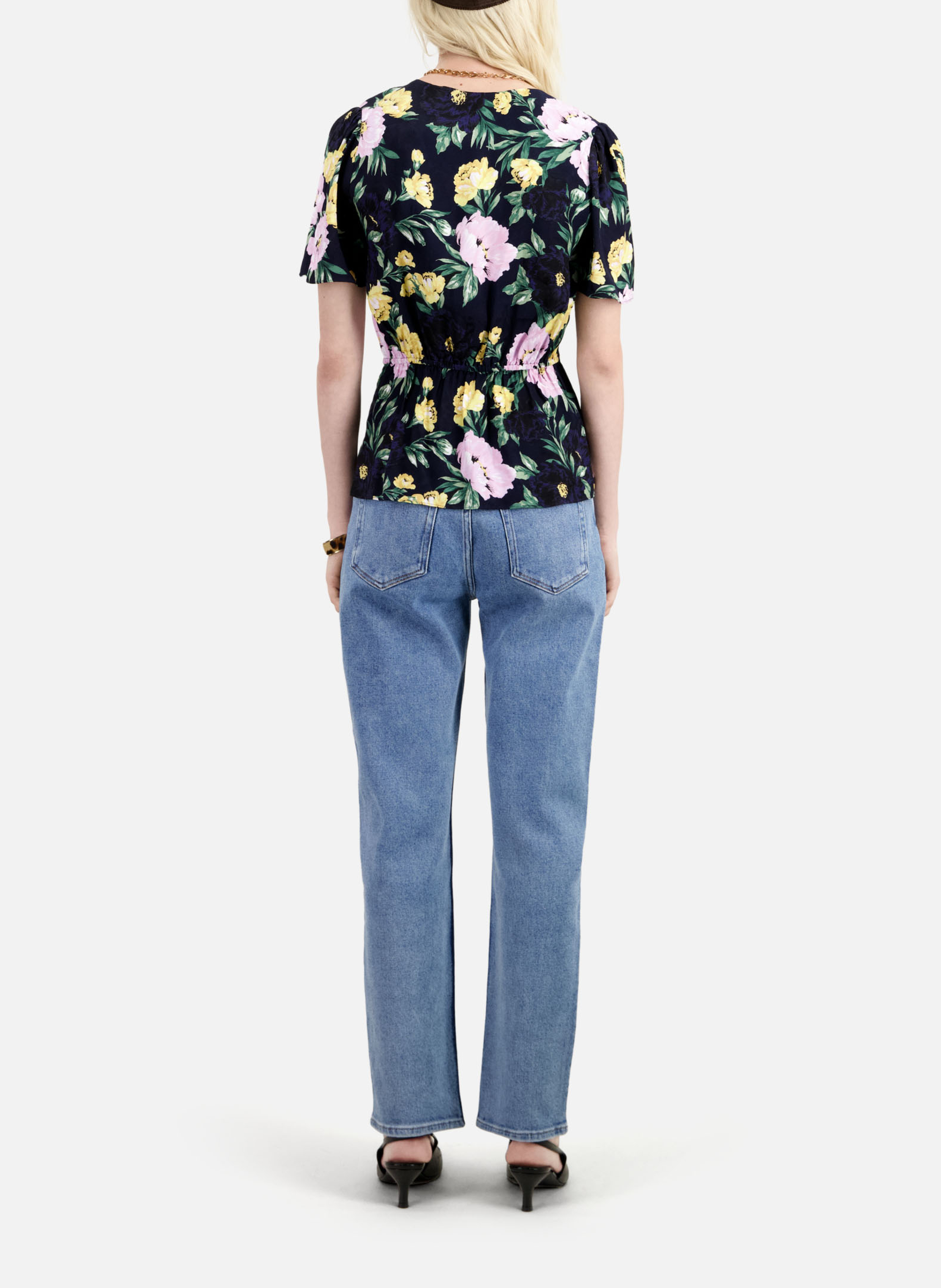 Draped V-neck floral jacquard top THE KOOPLES Multicolored