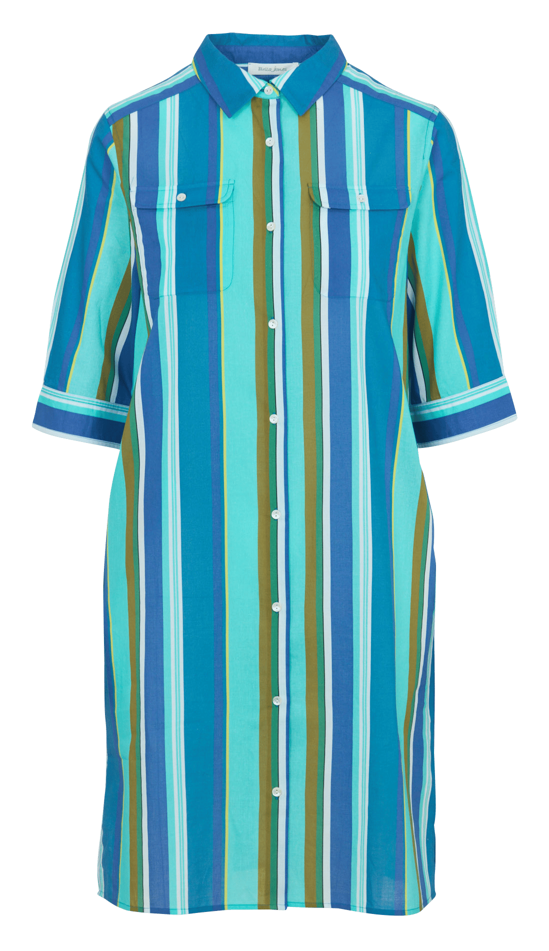 Gestreepte, katoenen overhemdjurk met klassieke kraag BELLA JONES Blauw