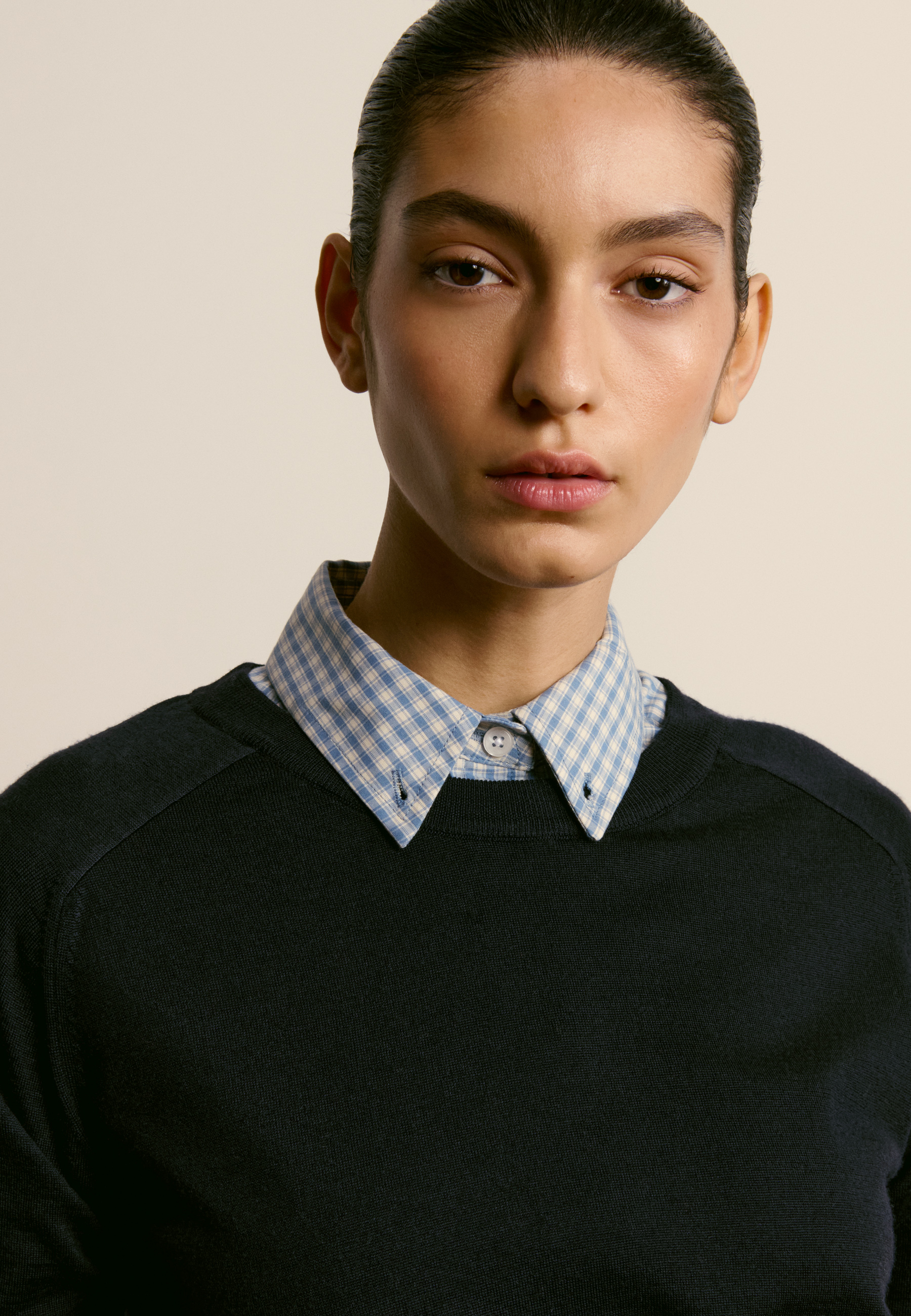 Round neck merino wool T-shirt MAISON MONTAGUT Blue