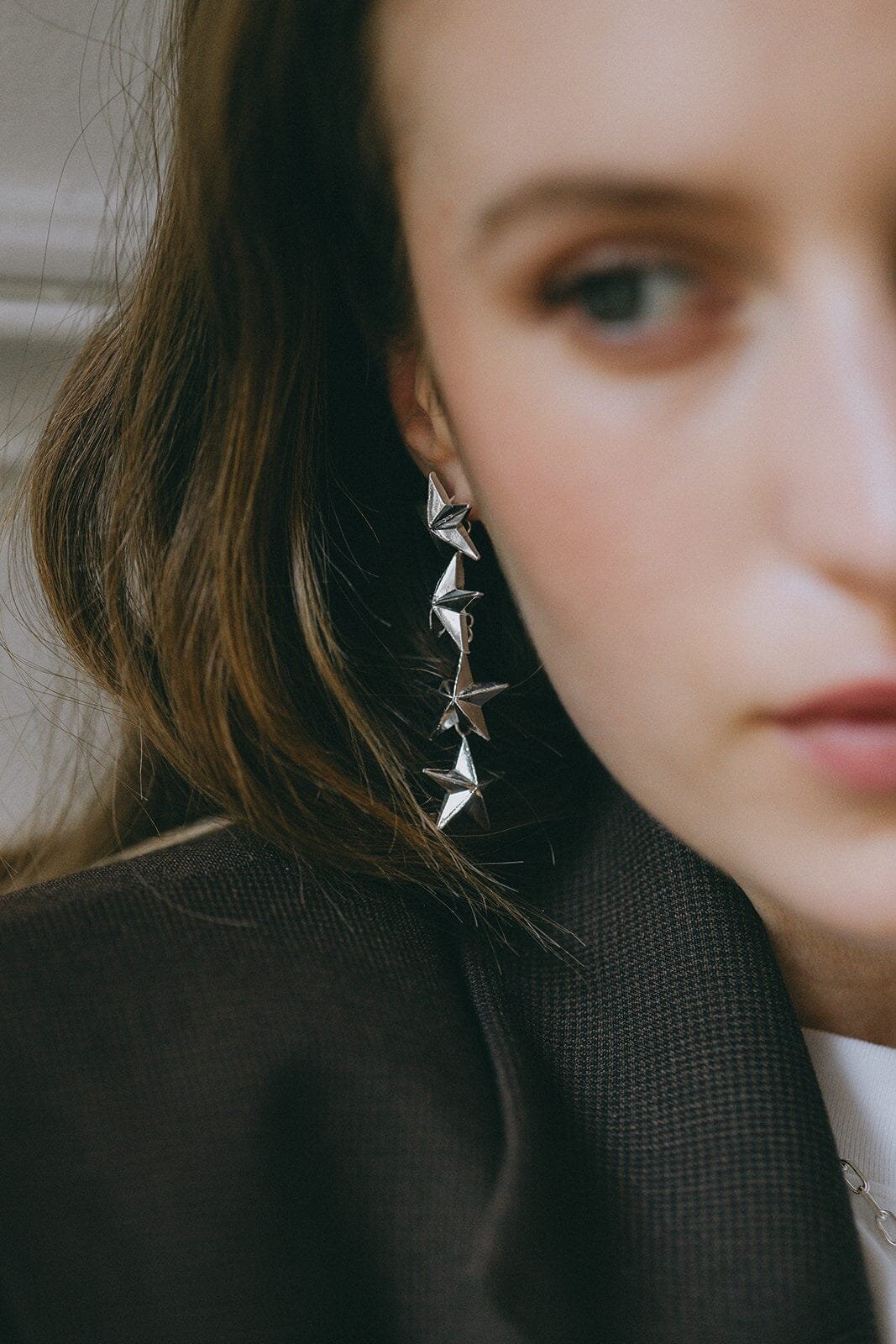 Silver-plated star drop stud earrings MONSIEUR SIMONE Silver