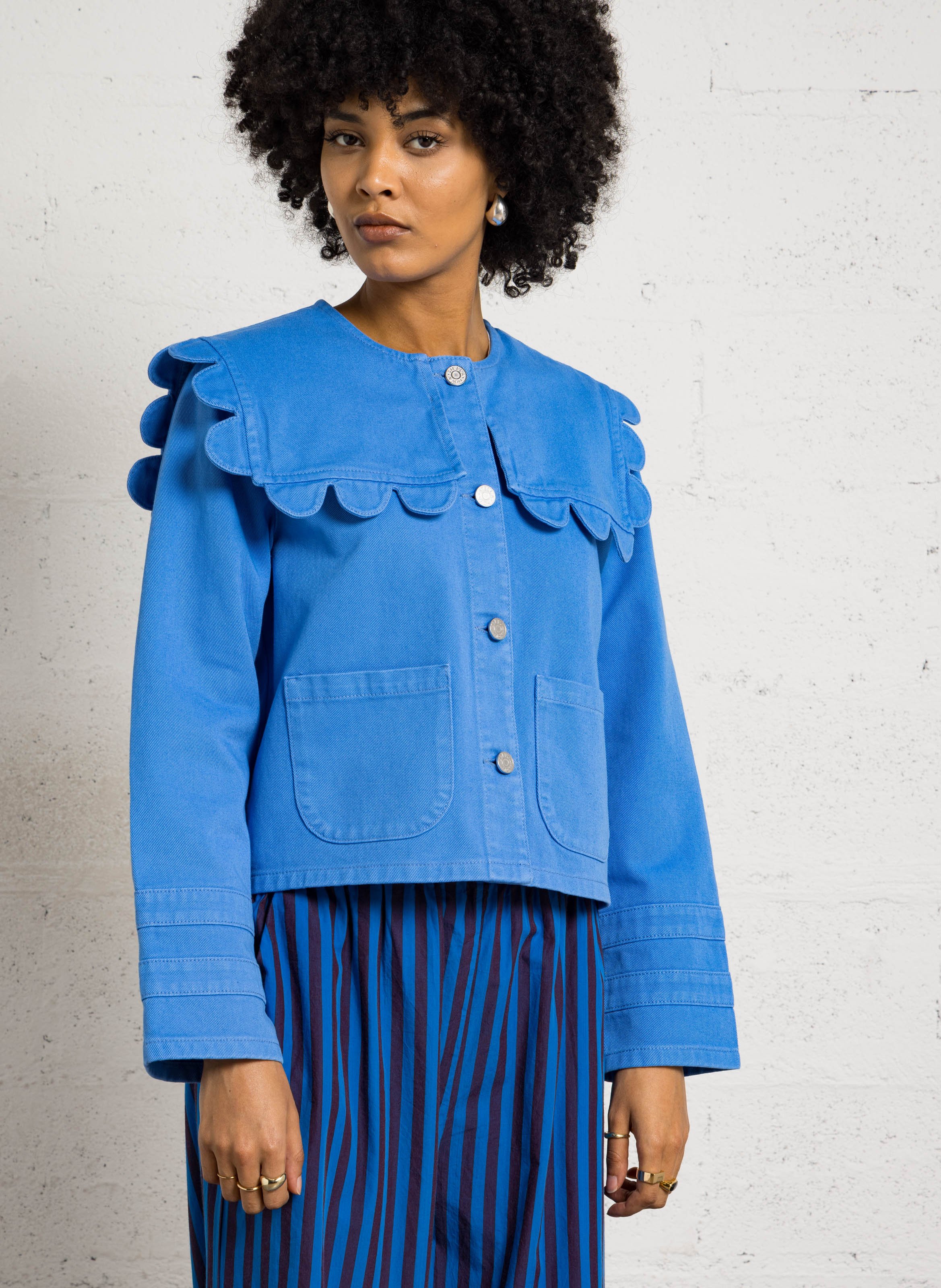 Veste en jean col rond en coton bio STELLA NOVA Bleu