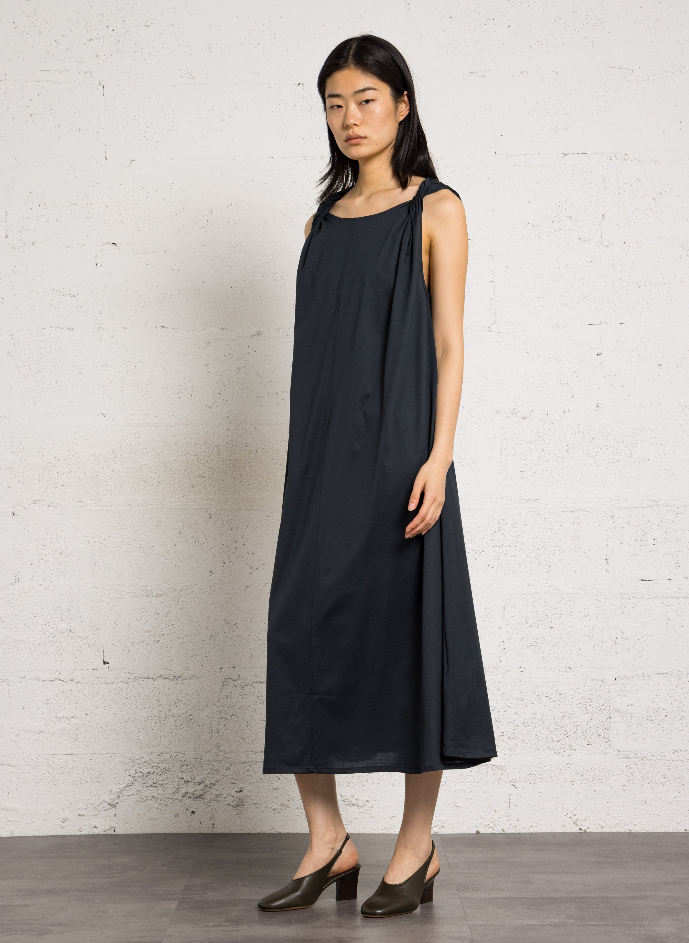 Robe longue col rond en coton bio SOEUR Bleu