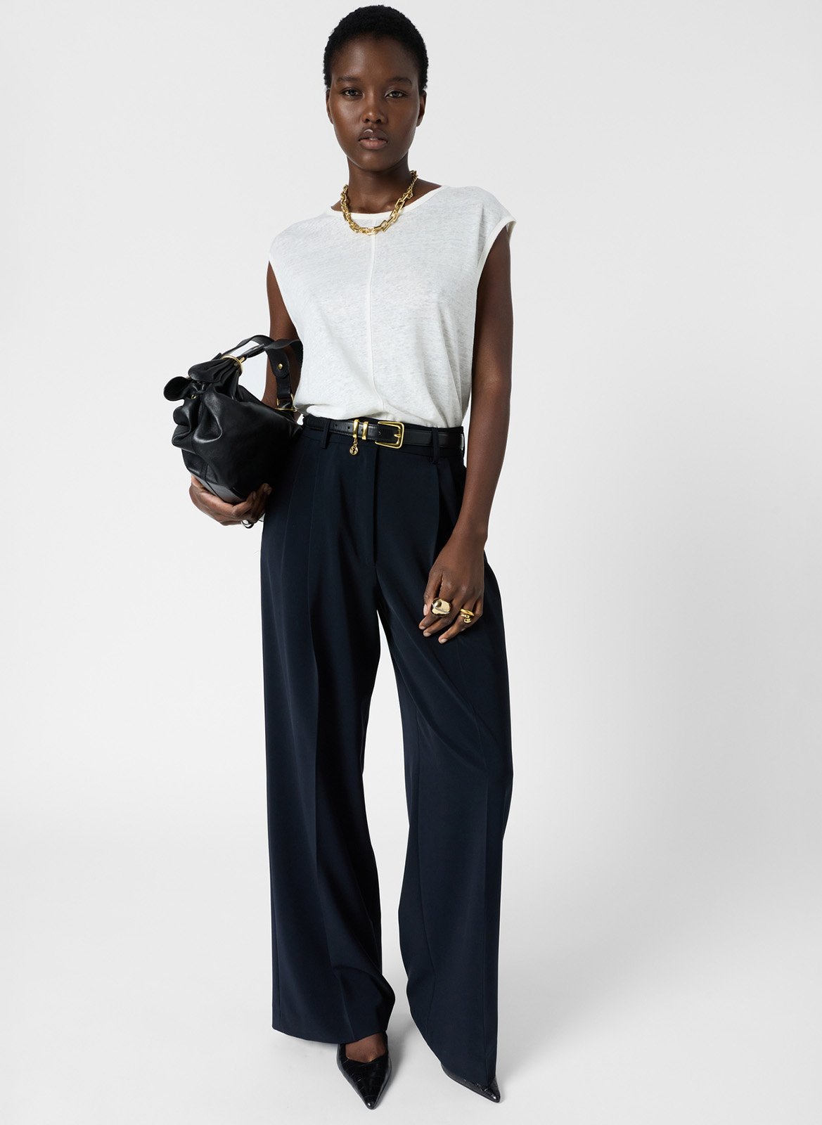 Top col rond en lin GERARD DAREL Blanc