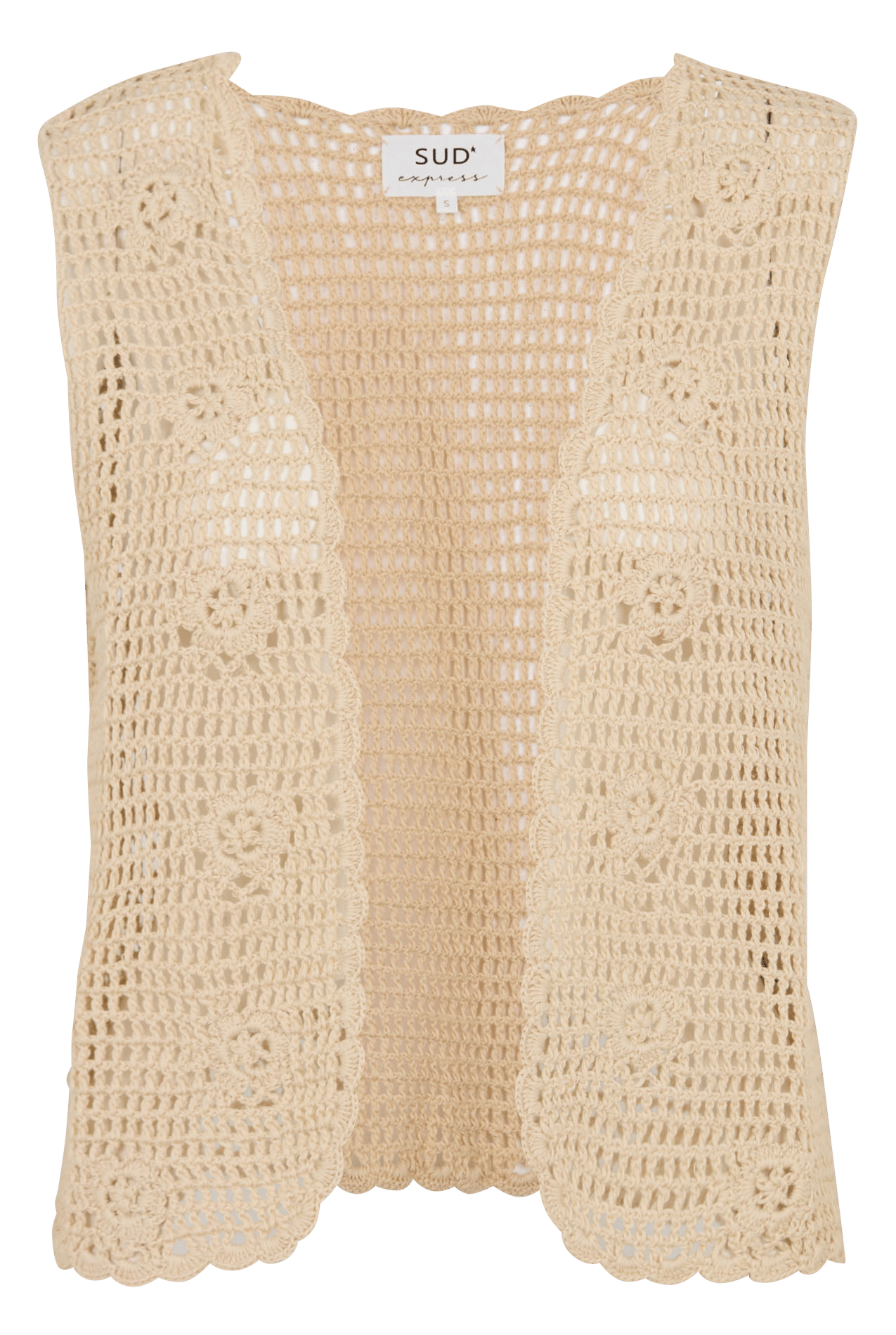 Gilet droit en maille crochet ajouré SUD EXPRESS Blanc