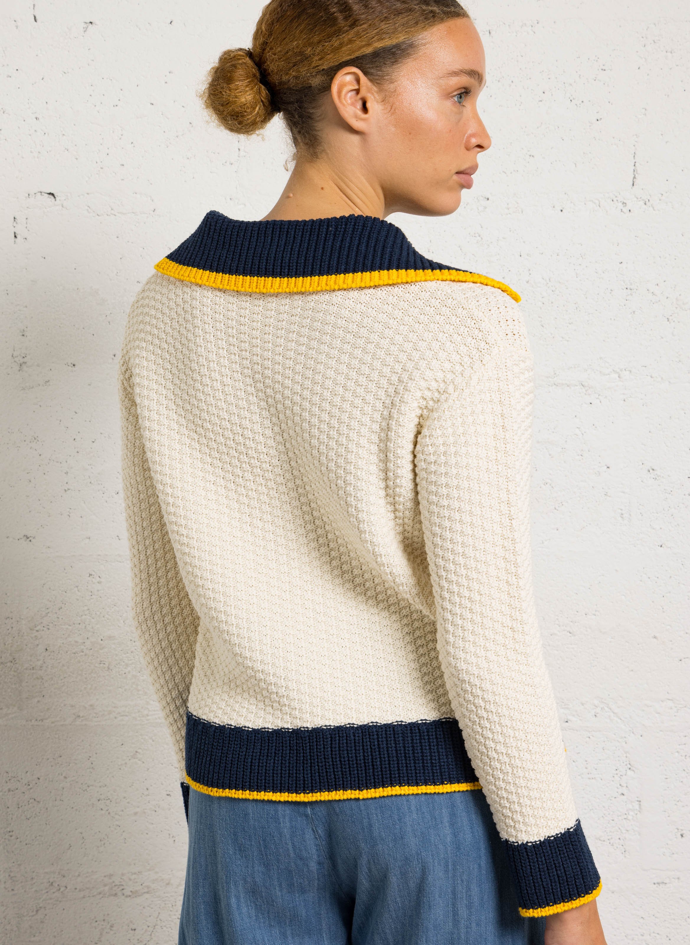 Straight V-neck cotton sweater DR BLOOM Beige