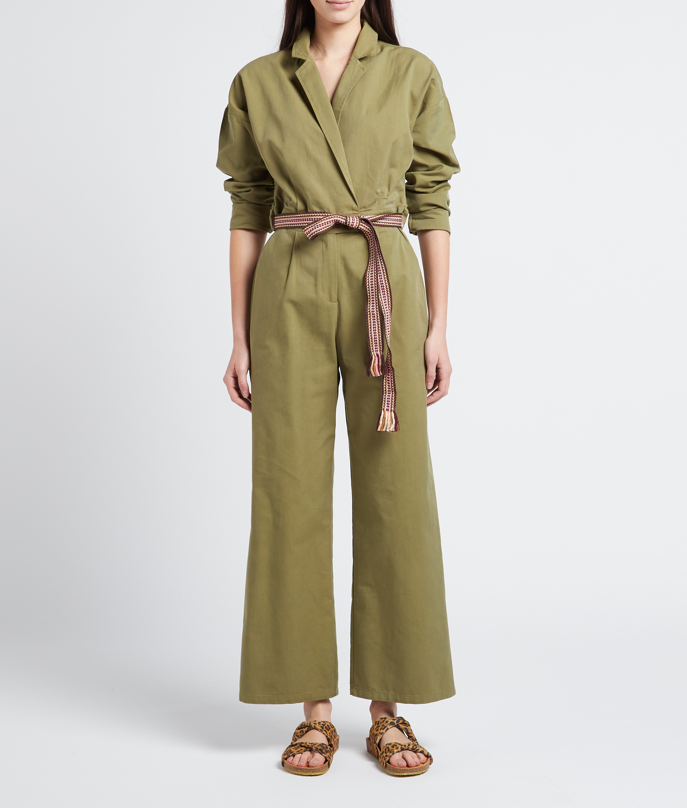 Cotton-blend belted jumpsuit with tailored collar LA PETITE ETOILE Khaki