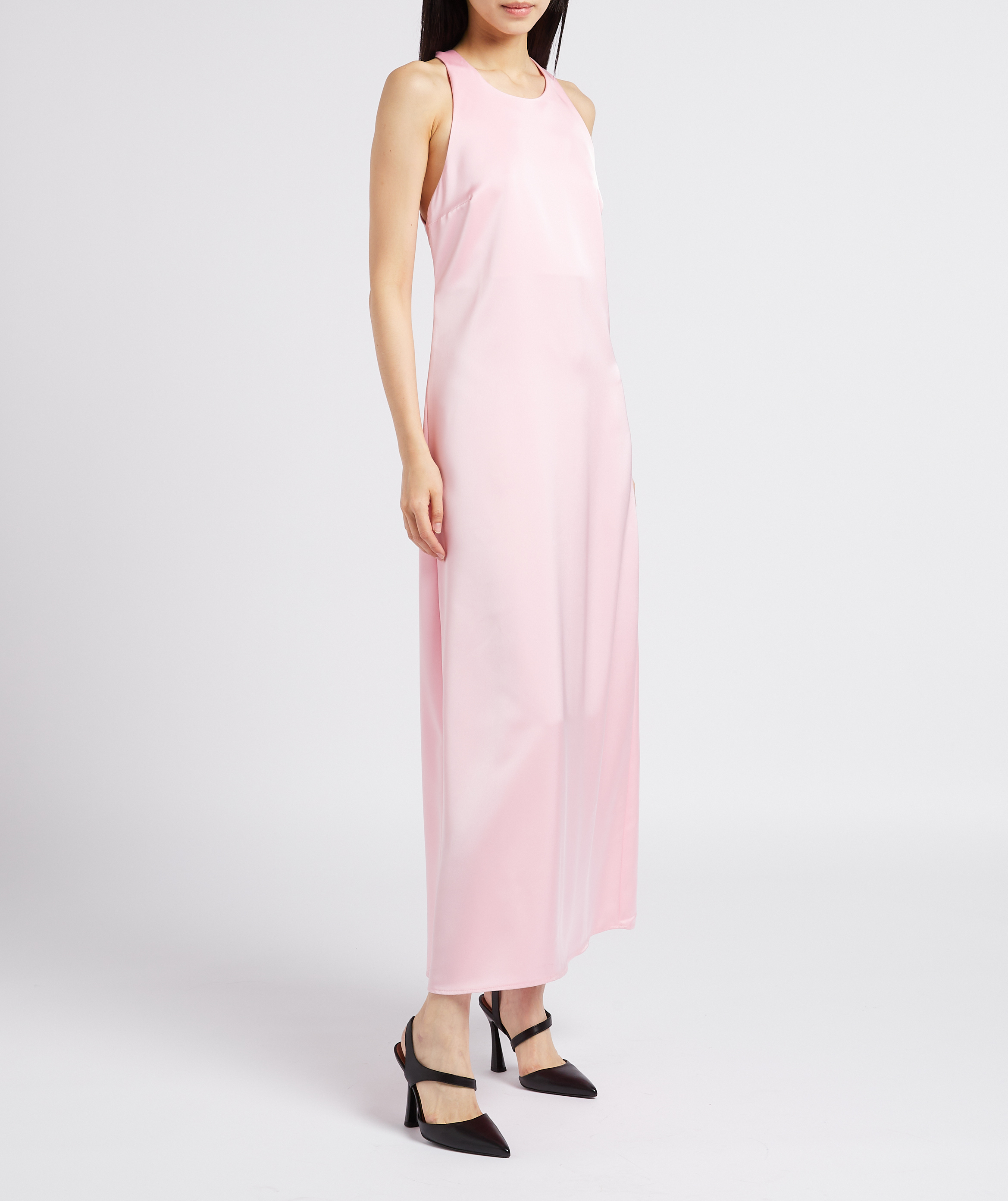Long fitted satin-finish round-neck dress COLLECTORS CLUB Pink