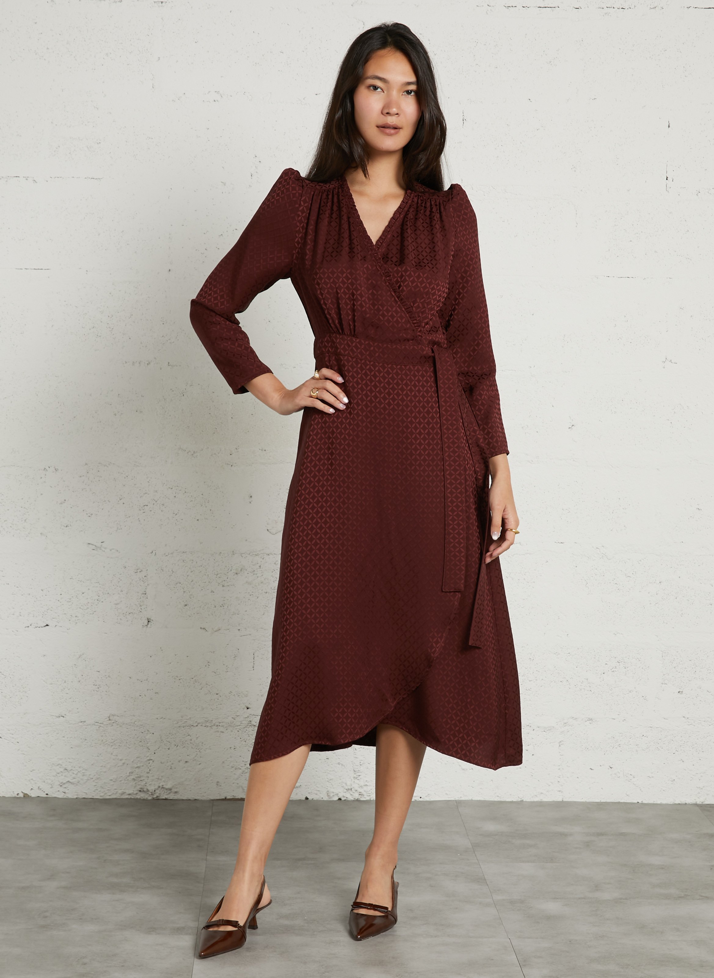 Jacquard midi wrap dress SUNCOO Plums