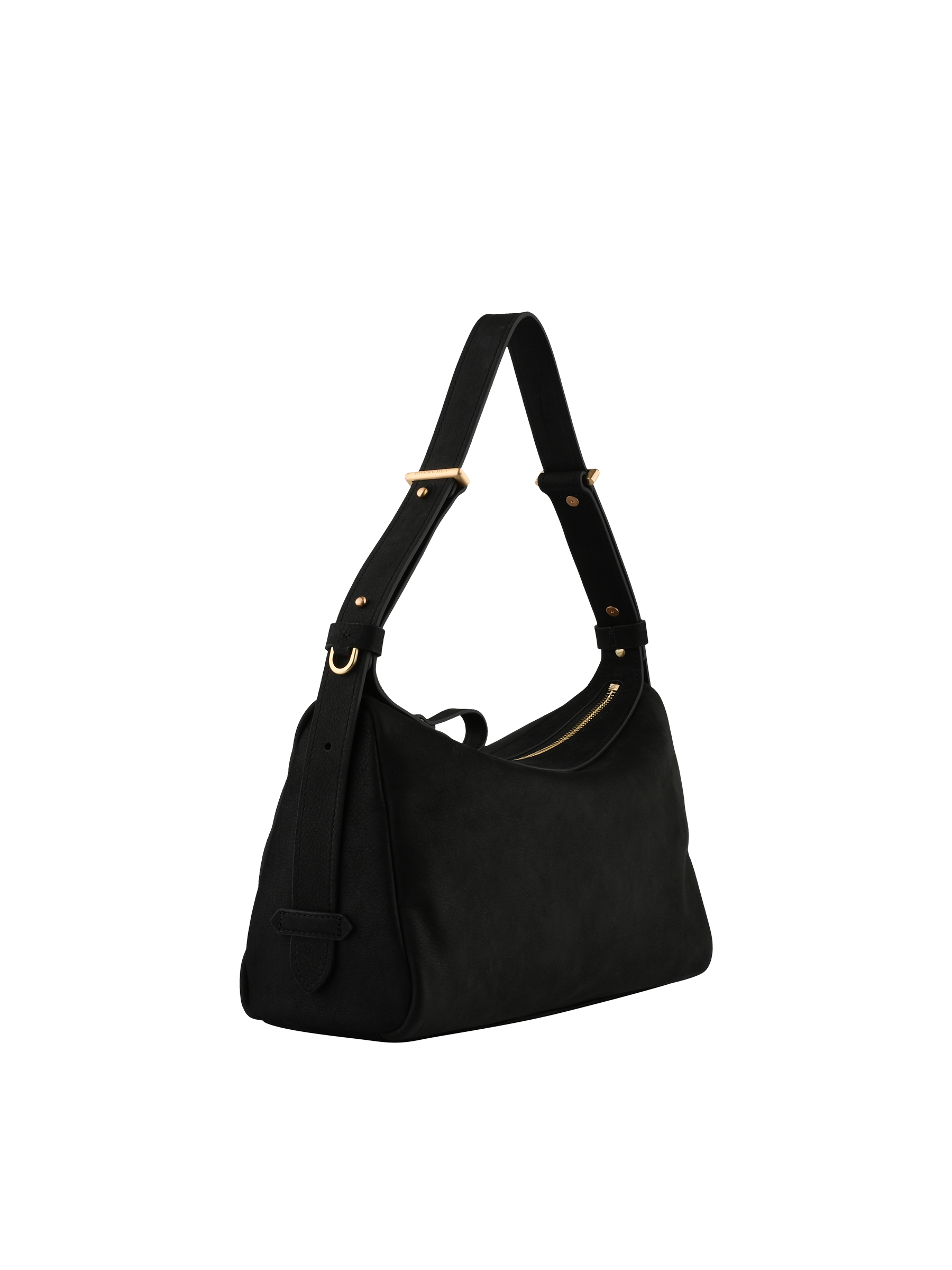 Sac porté épaule en cuir de vachette façon nubuck POURCHET Noir