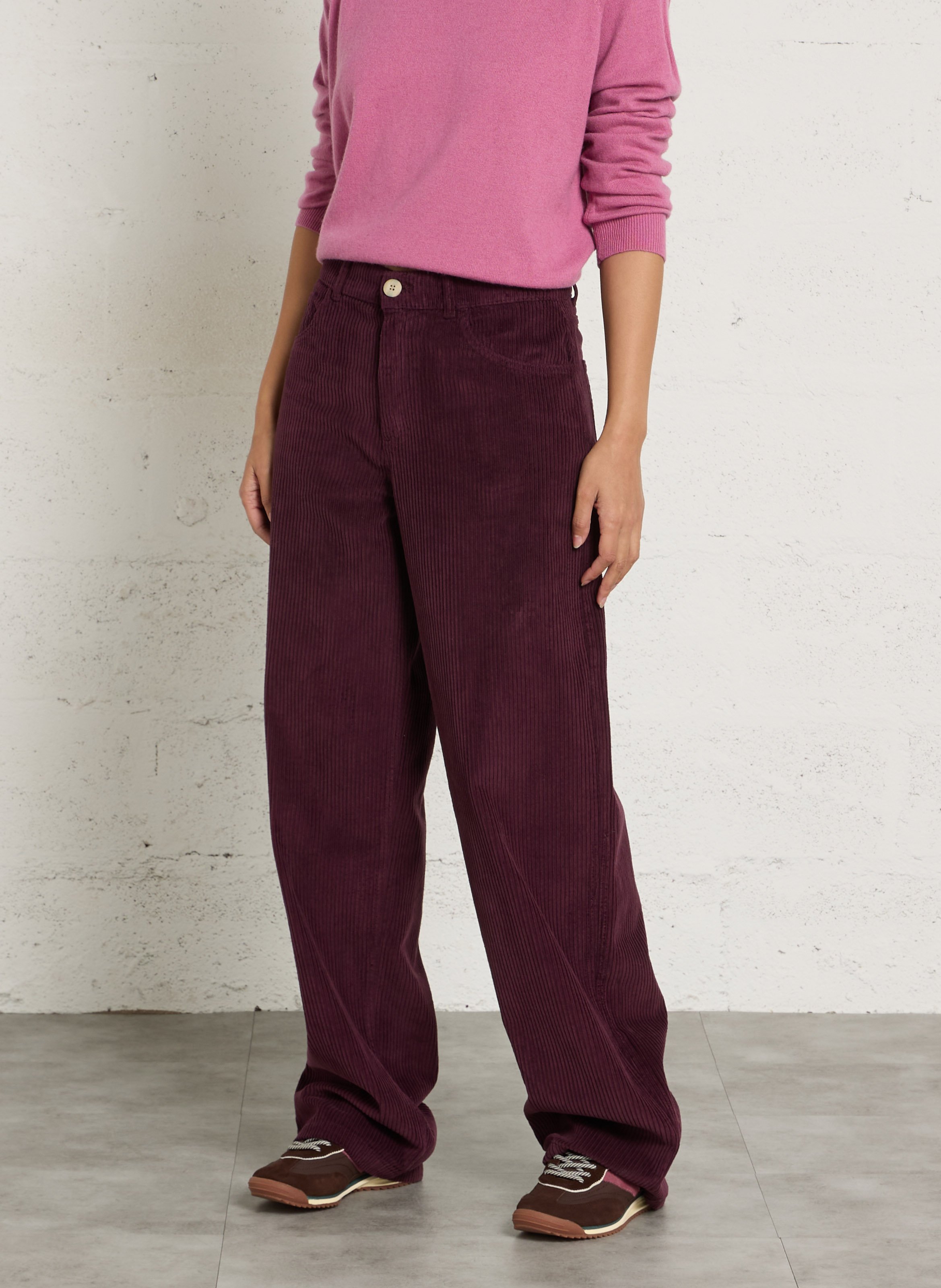 Straight-leg ribbed cotton pants THE NEW SOCIETY Red