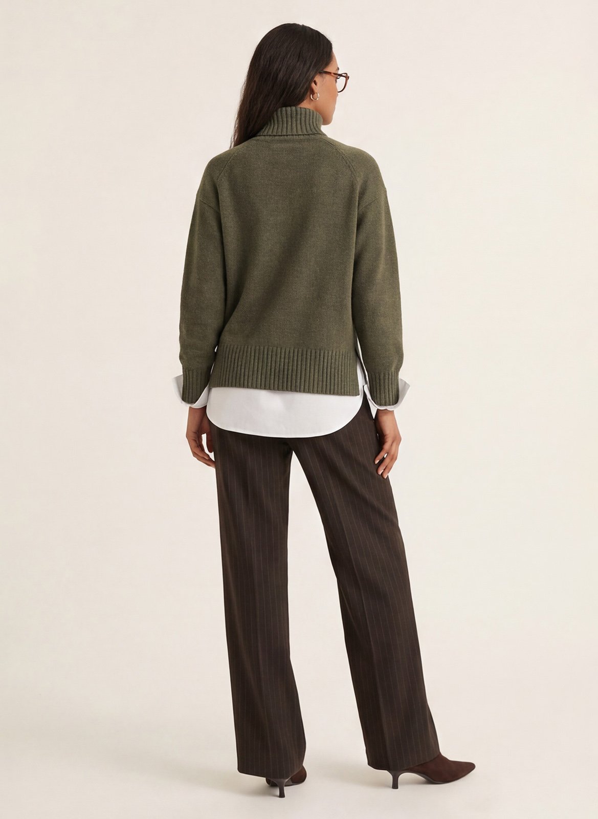 Straight wool and cashmere polo neck sweater KOOKAI Khaki