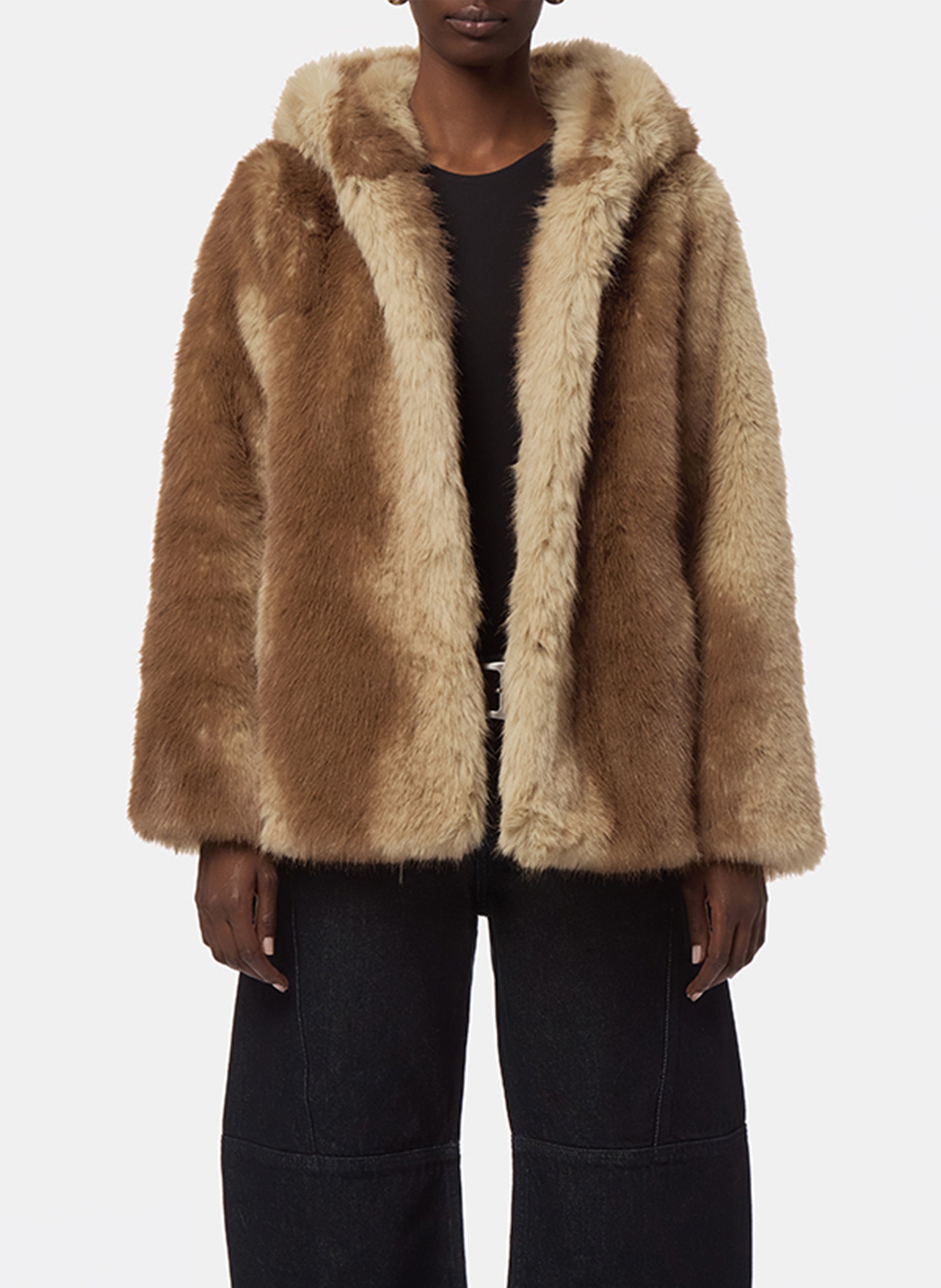 Ruime jas met capuchon en fakefur-effect APPARIS Beige