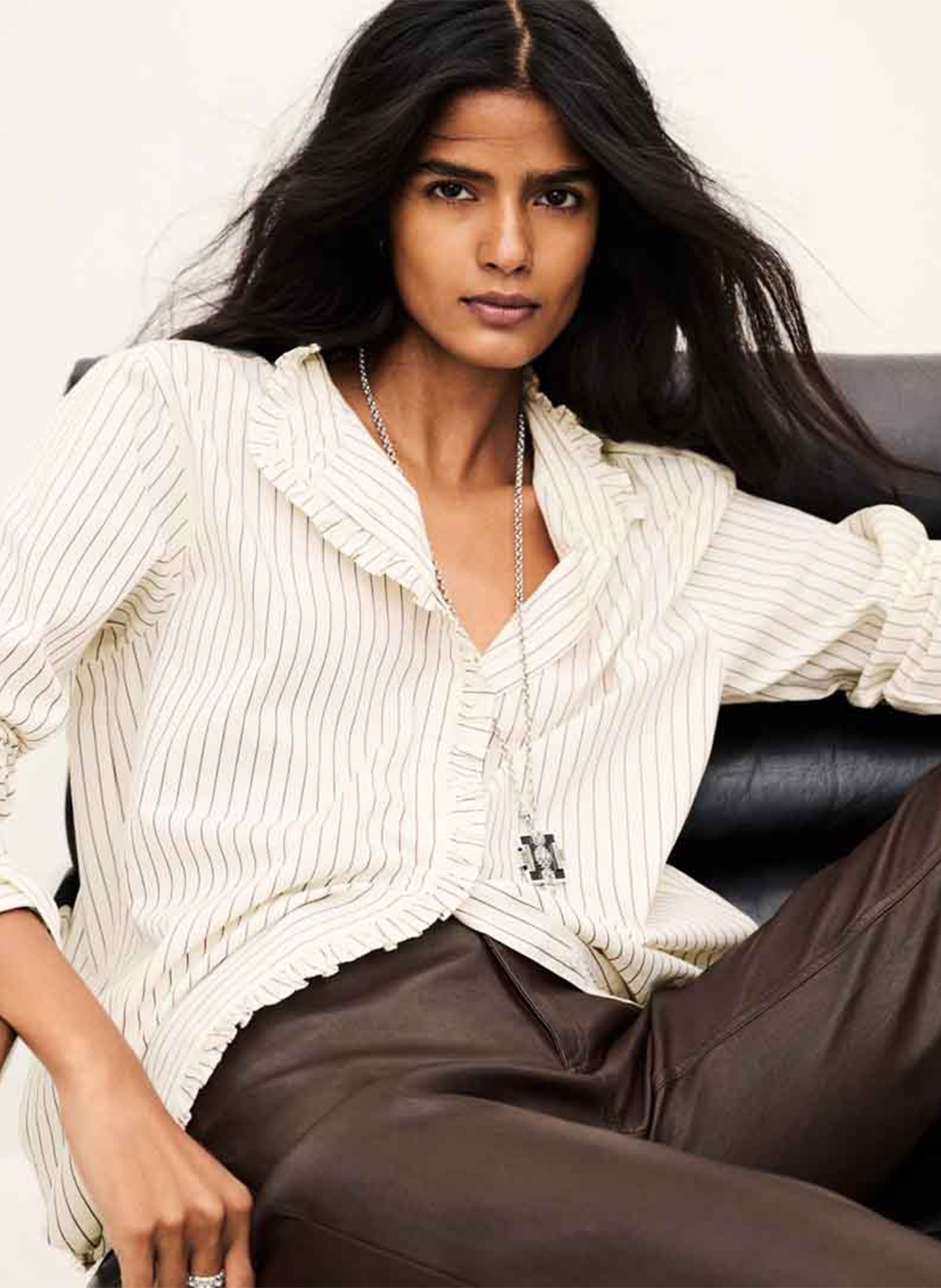 Chemise droite à rayures en coton | Beige BA&SH Femme