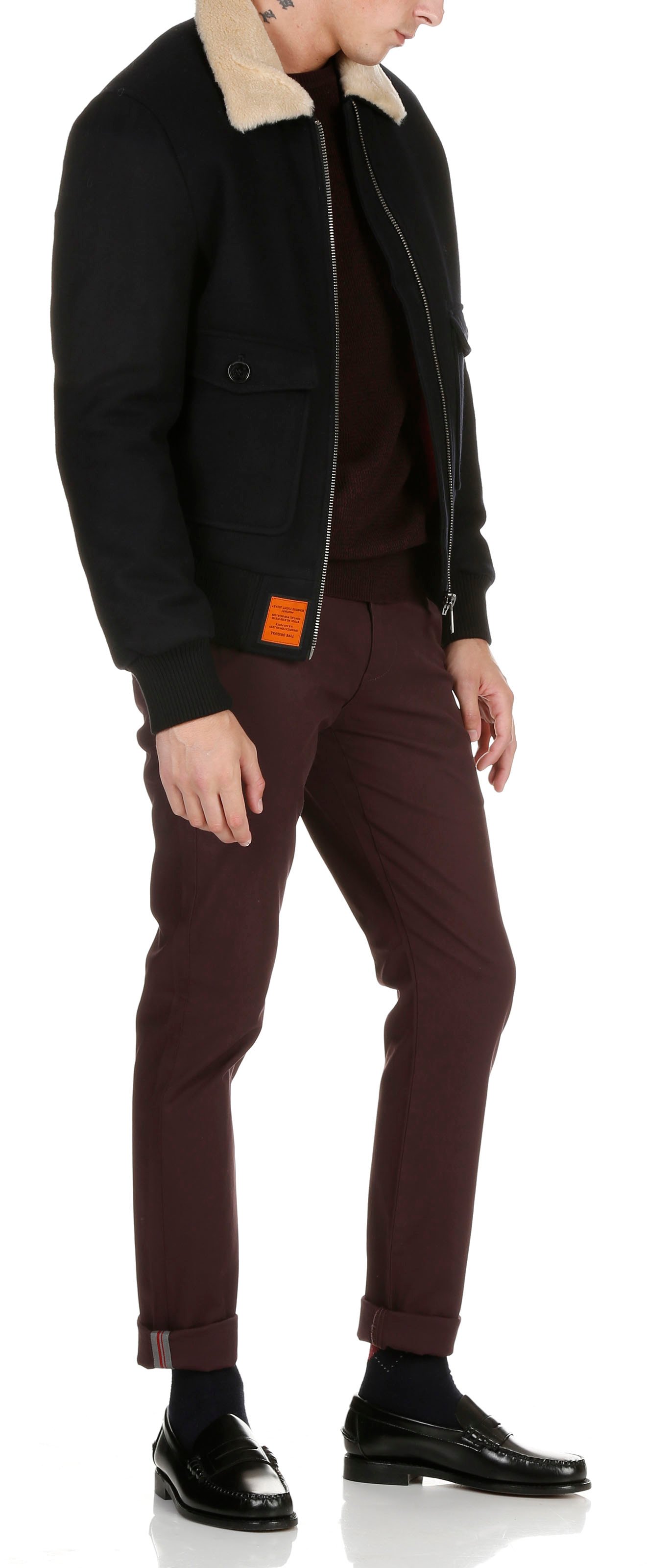 Blouson col classique droit en laine mélangée BOMBERS ORIGINAL Bleu