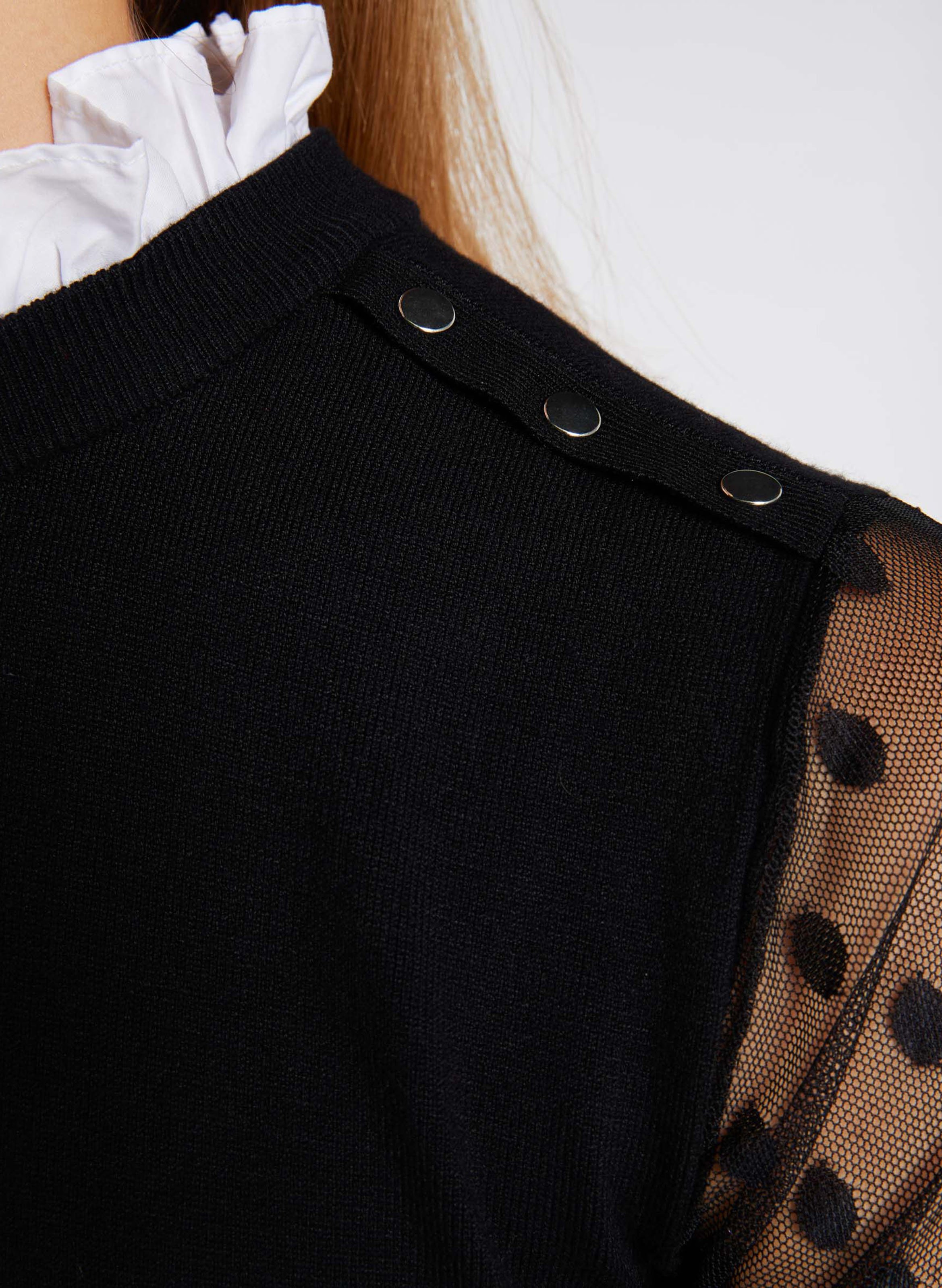 Top met opstaande kraag en plumetismouwen MORGAN Zwart