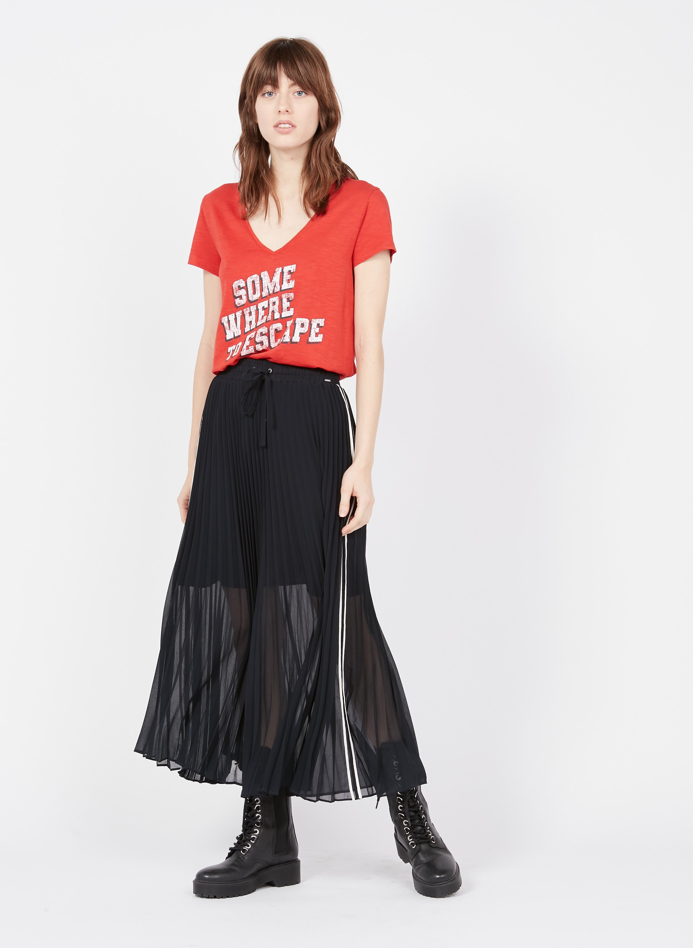 Jupe longue plissée en crêpe IKKS Bleu