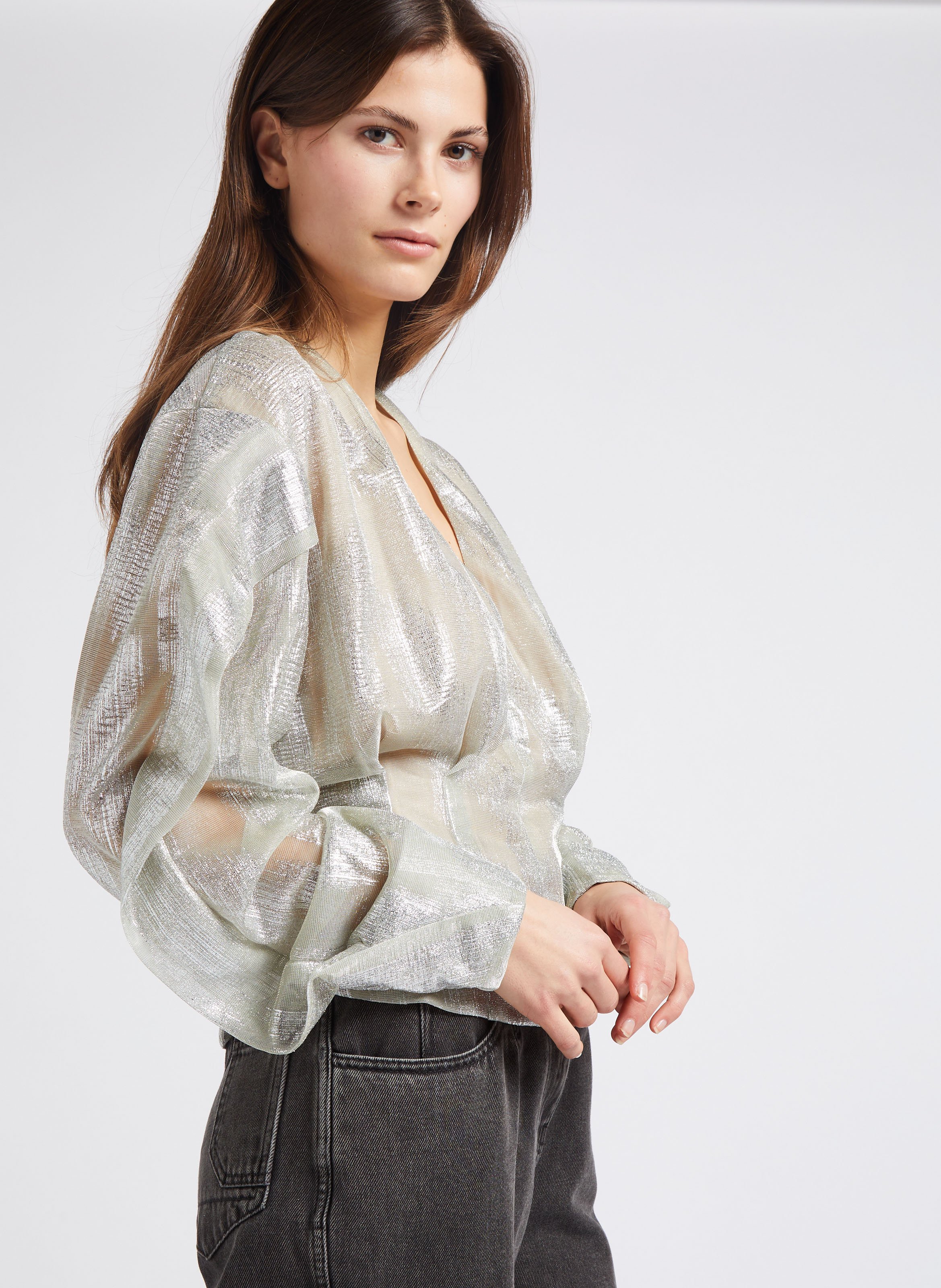 Metallized V-neck jacquard top IRO Silver