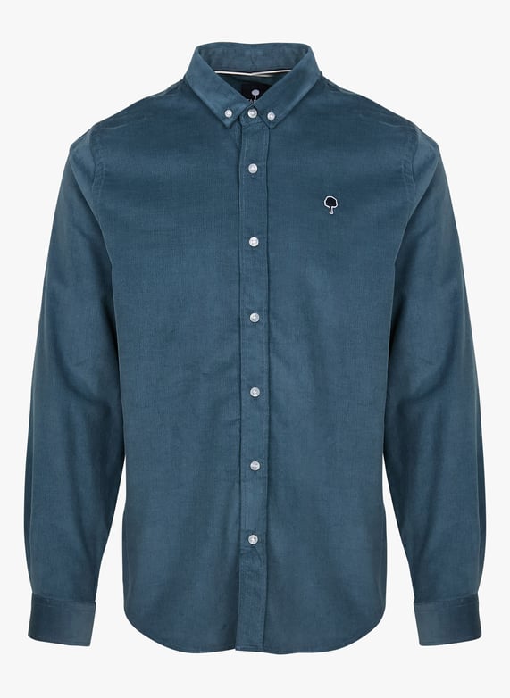 Chemise droite col boutonné en velours de coton côtelé Ivoy Bleu