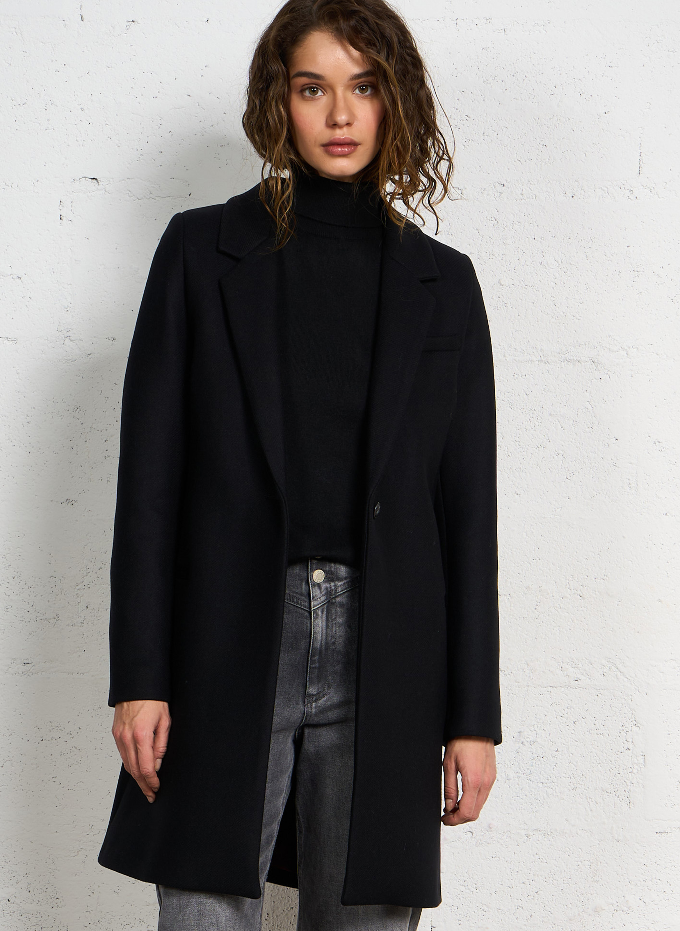 Wool broadcloth hooded coat IKKS Black