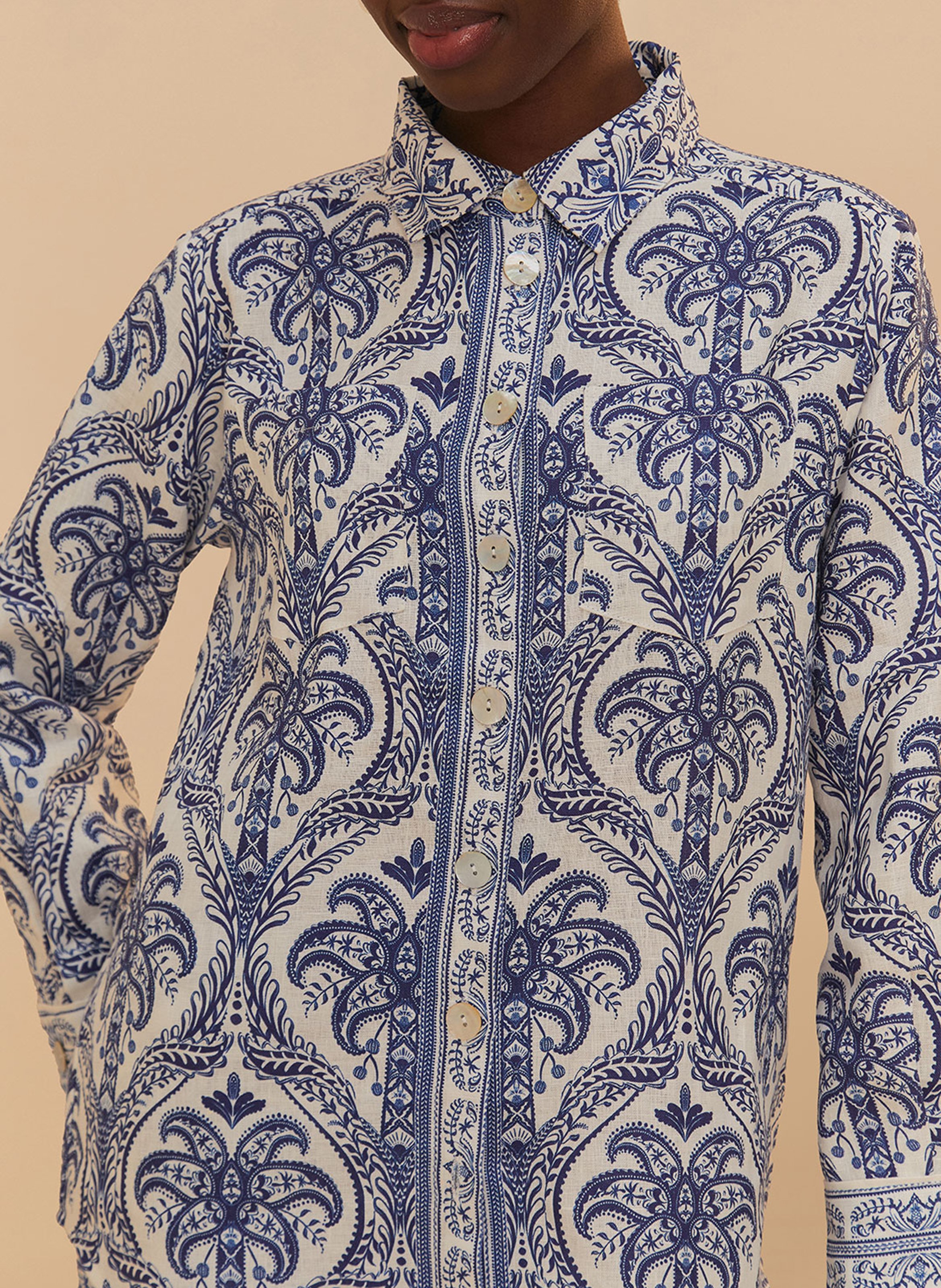 Linen-blend shirt with classic collar FARM RIO Blue