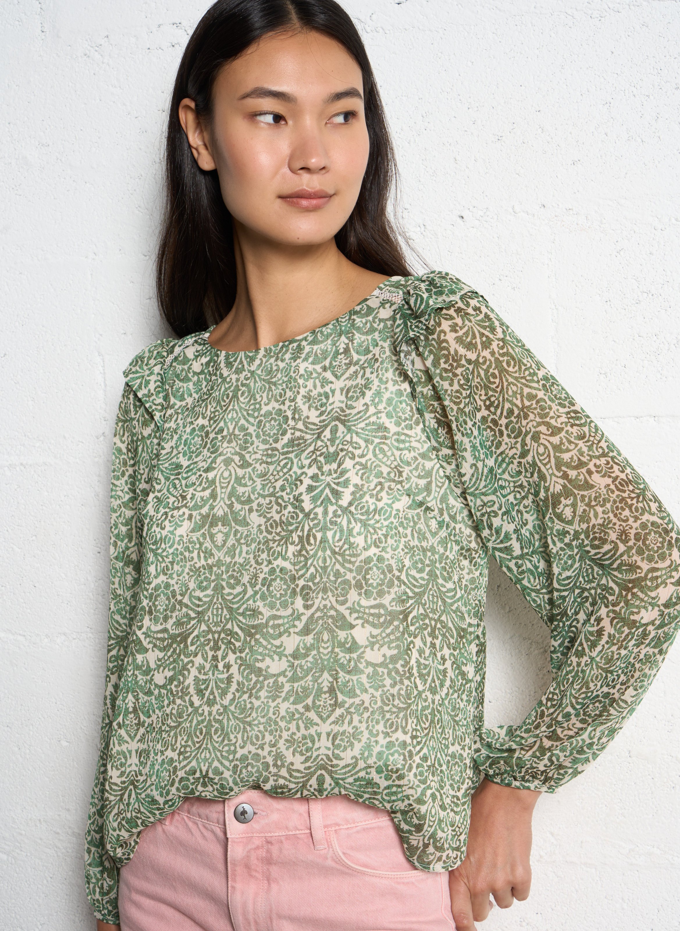 Printed long-sleeved top ONE STEP White