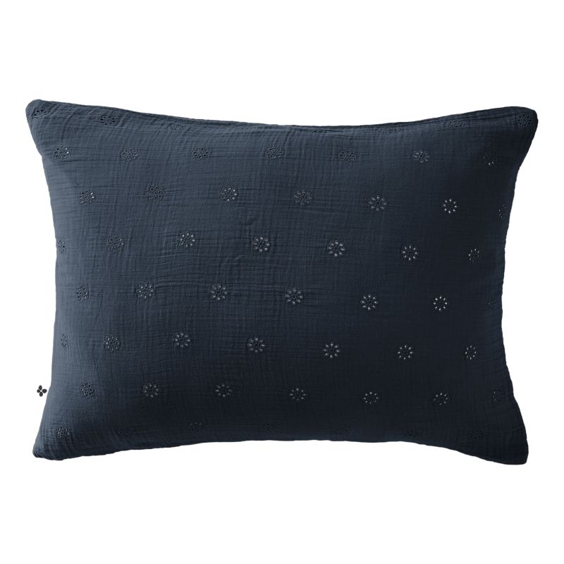 Cotton percale pillow case L'EFFET PAPILLON Blue