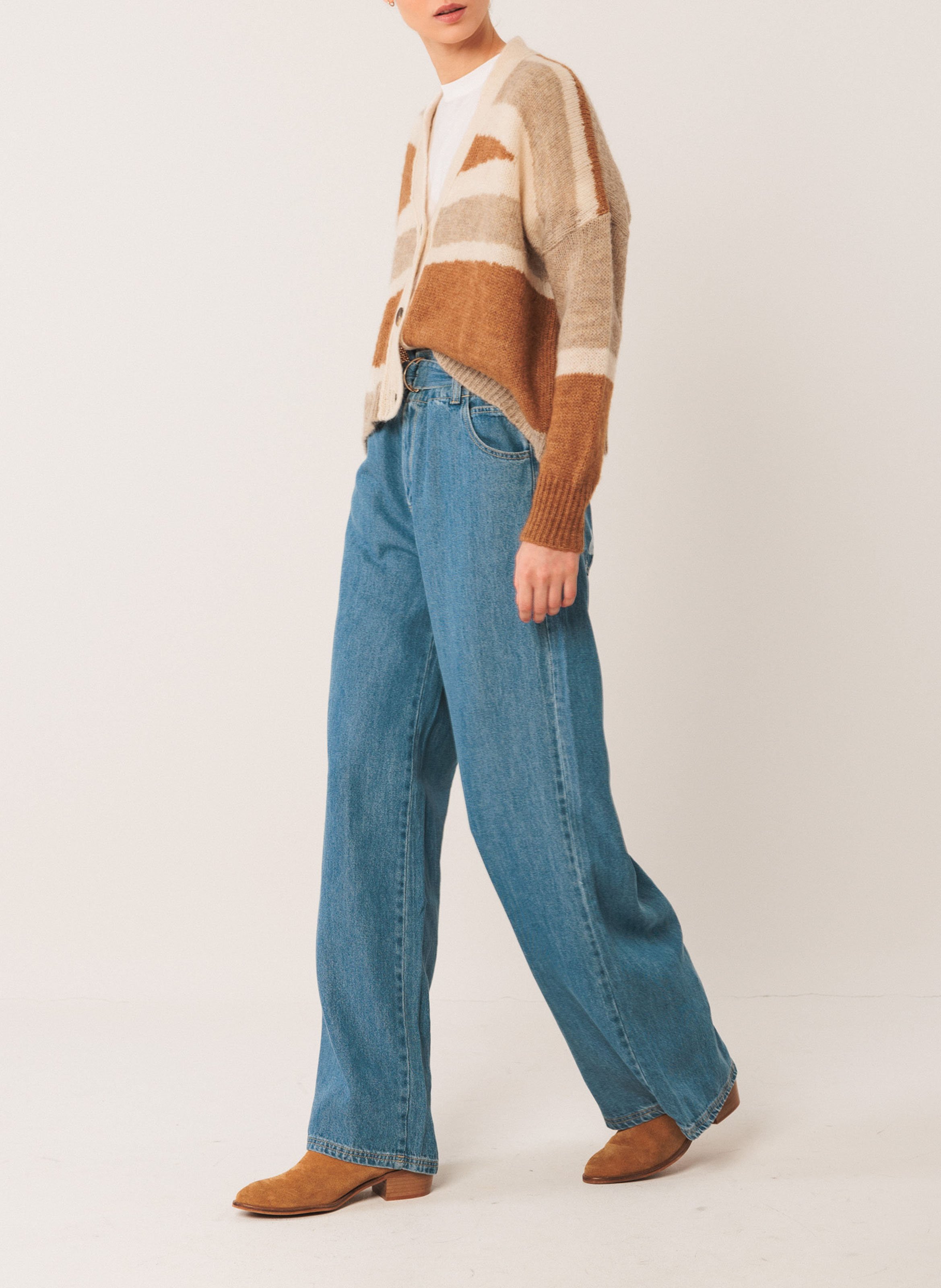 Gilet col v  INDI & COLD Marron