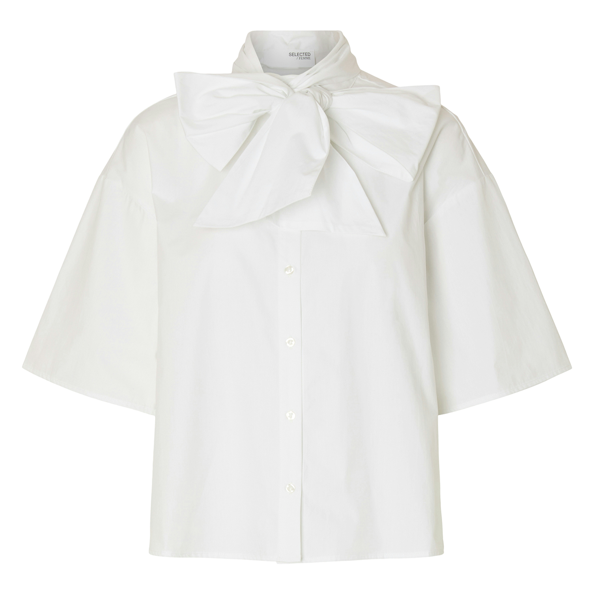 Shirt with Lavallière collar in blended organic cotton SELECTED White