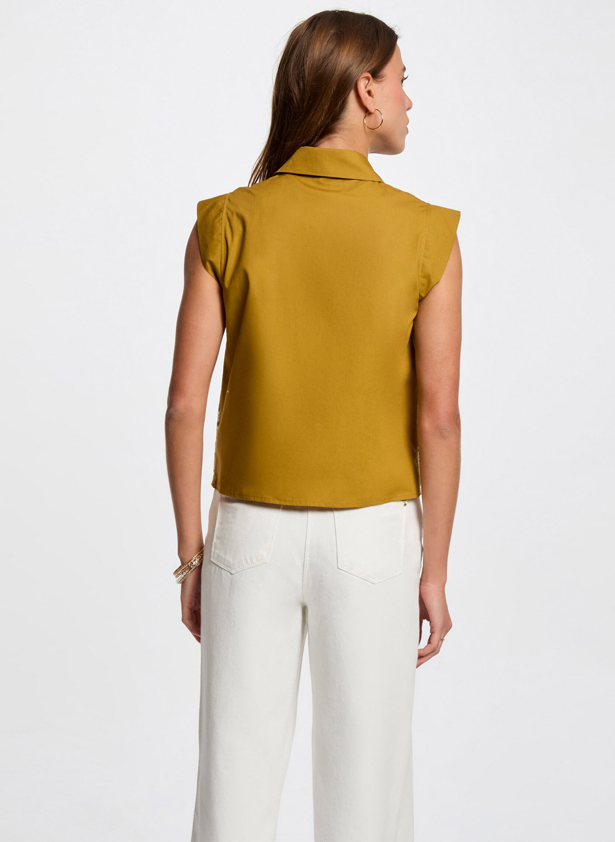 Chemise droite en coton brodée MORGAN Vert