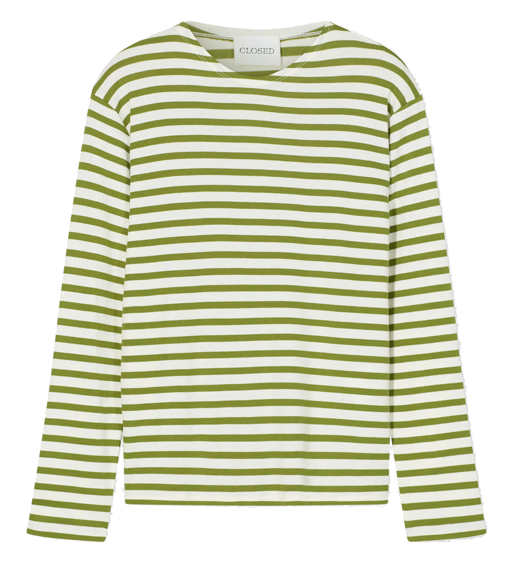 Round-neck striped cotton-blend T-shirt CLOSED Green