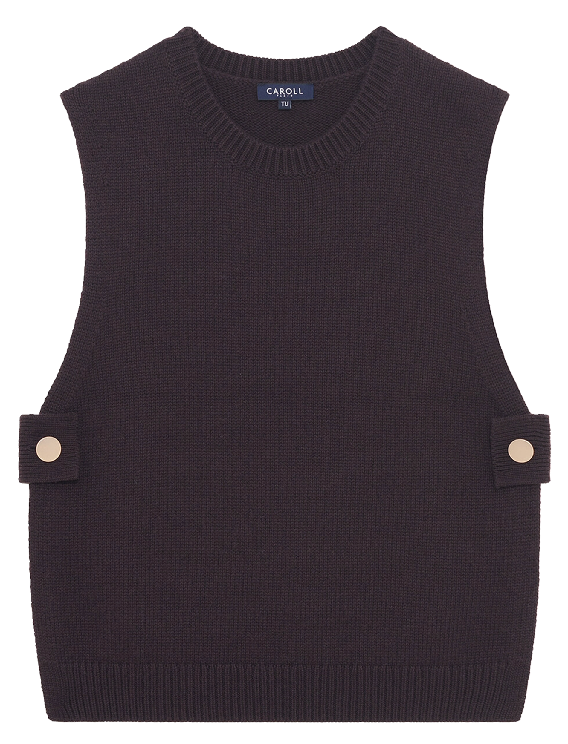 Poncho col rond en laine mélangée CAROLL Marron