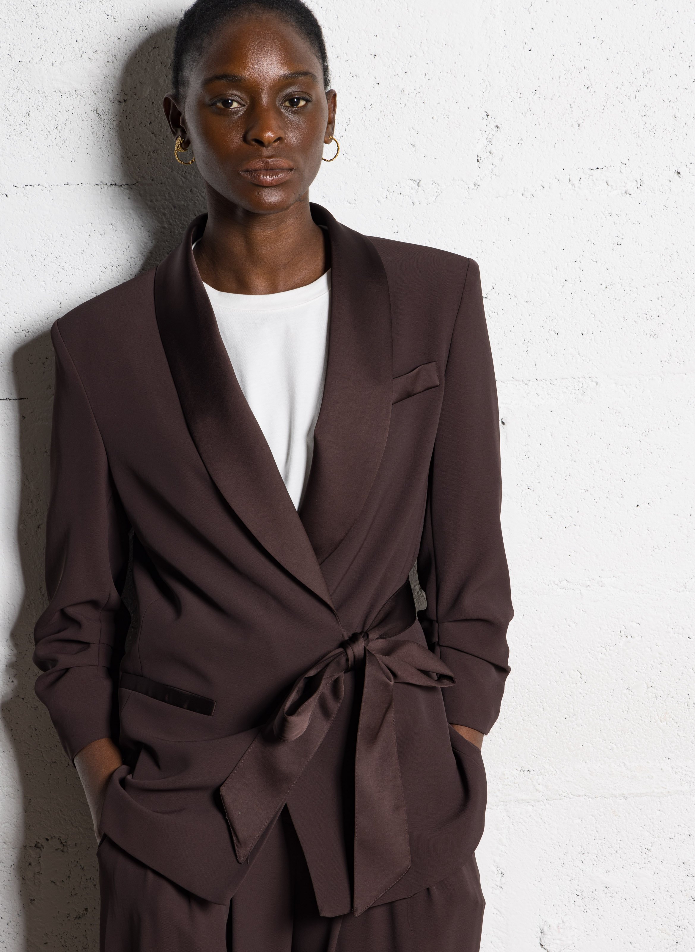 Cotton-blend cardigan with tailored collar IMPERIAL Brown