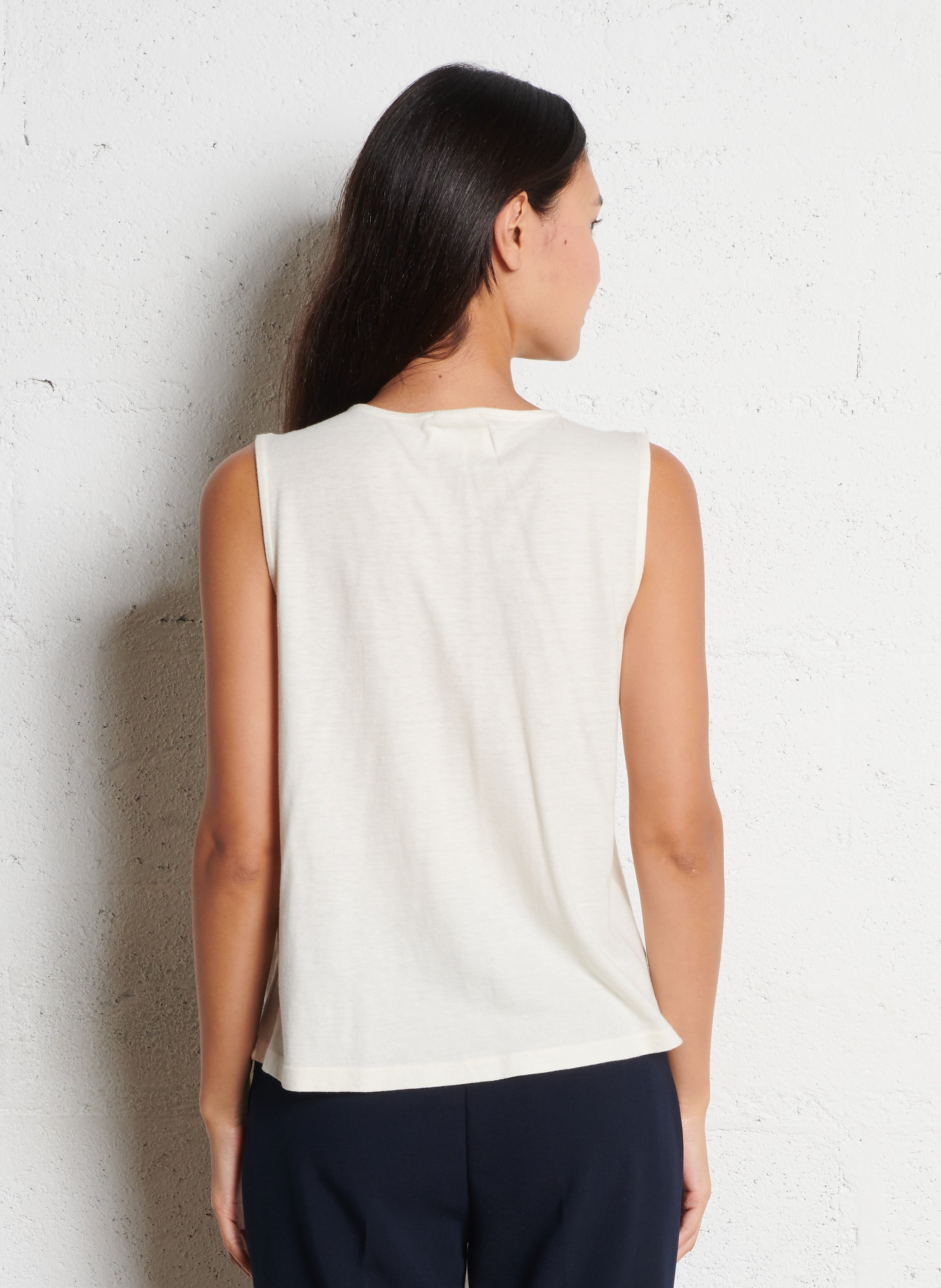 Embroidered V-neck Sleeveless Top MAISON 123 Beige