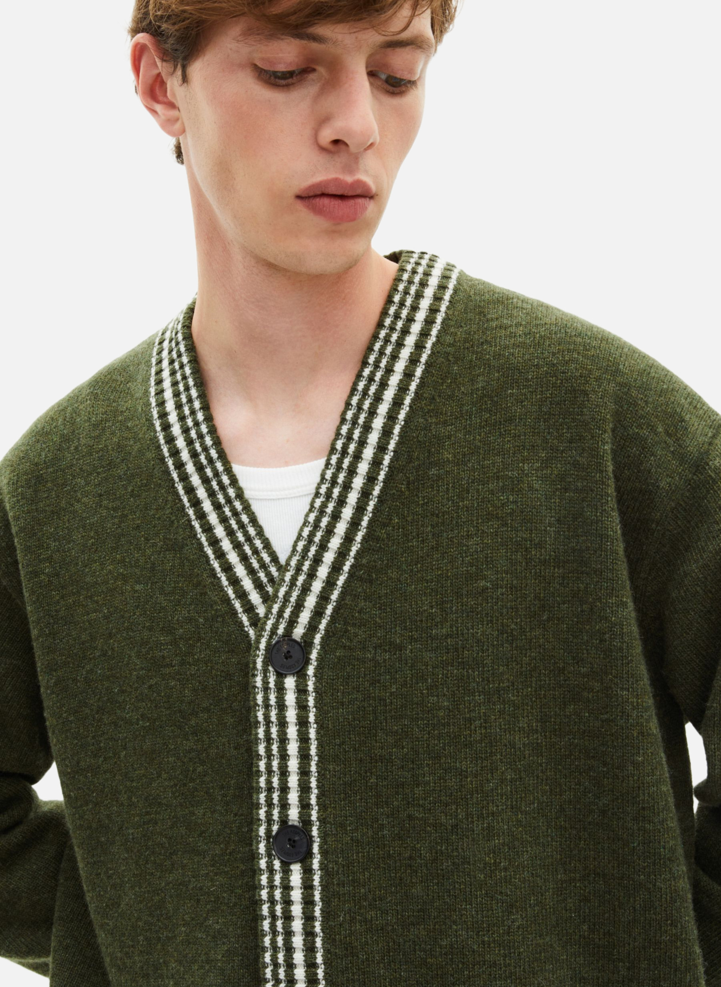 Wool cardigan with contrasted stripes THE KOOPLES Green