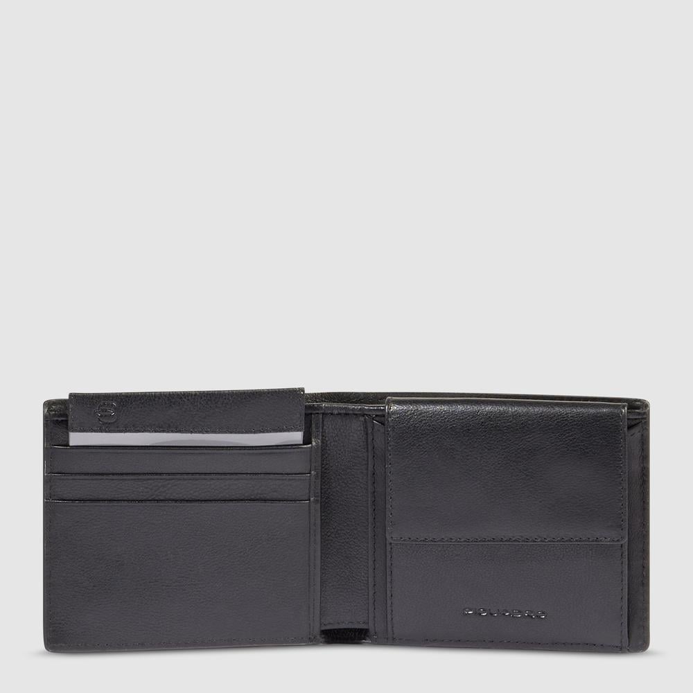 Men's wallet with coin pocket, credit card slots, removable flap, and RFID protection PIQUADRO Black