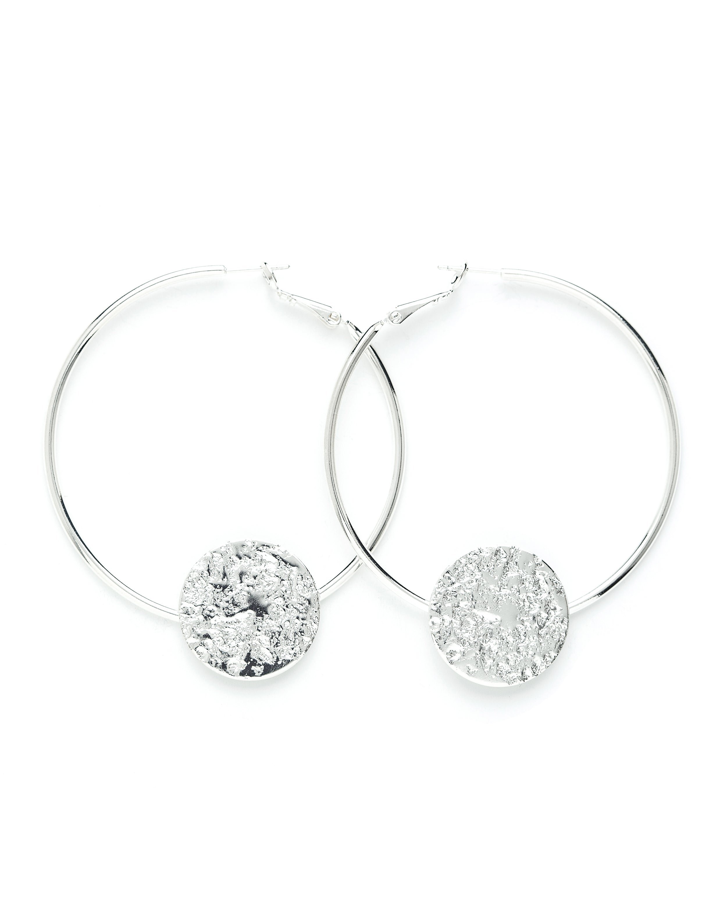 Hammered Round Silver-Plated Hoop Earrings MONSIEUR SIMONE Silver