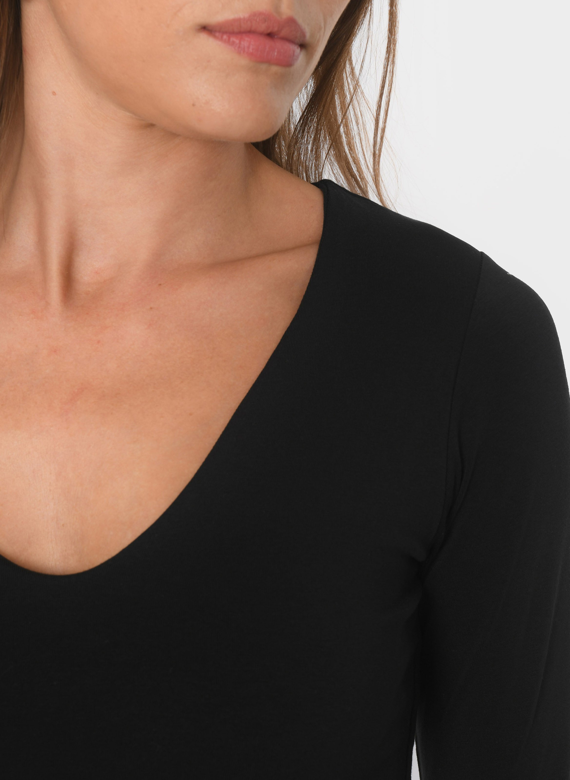 Tee-shirt moulant col V en coton mélangé KOOKAI Noir