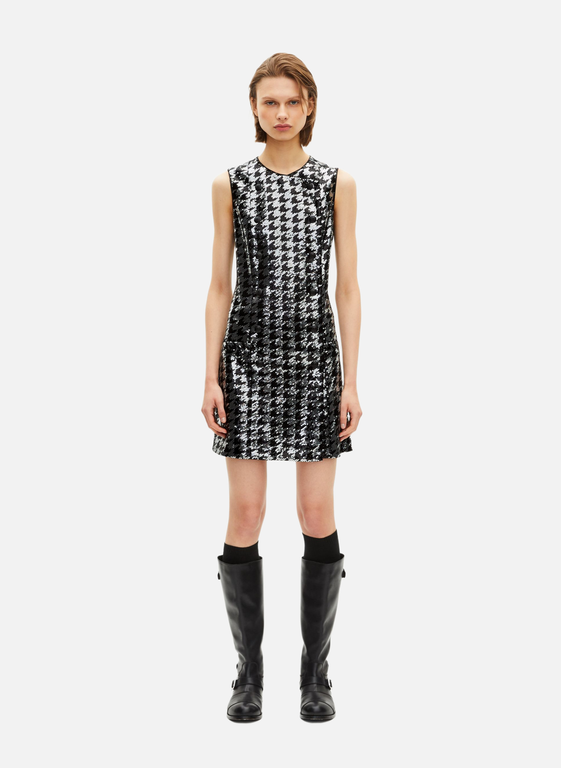 Short houndstooth dress with sequins THE KOOPLES Black