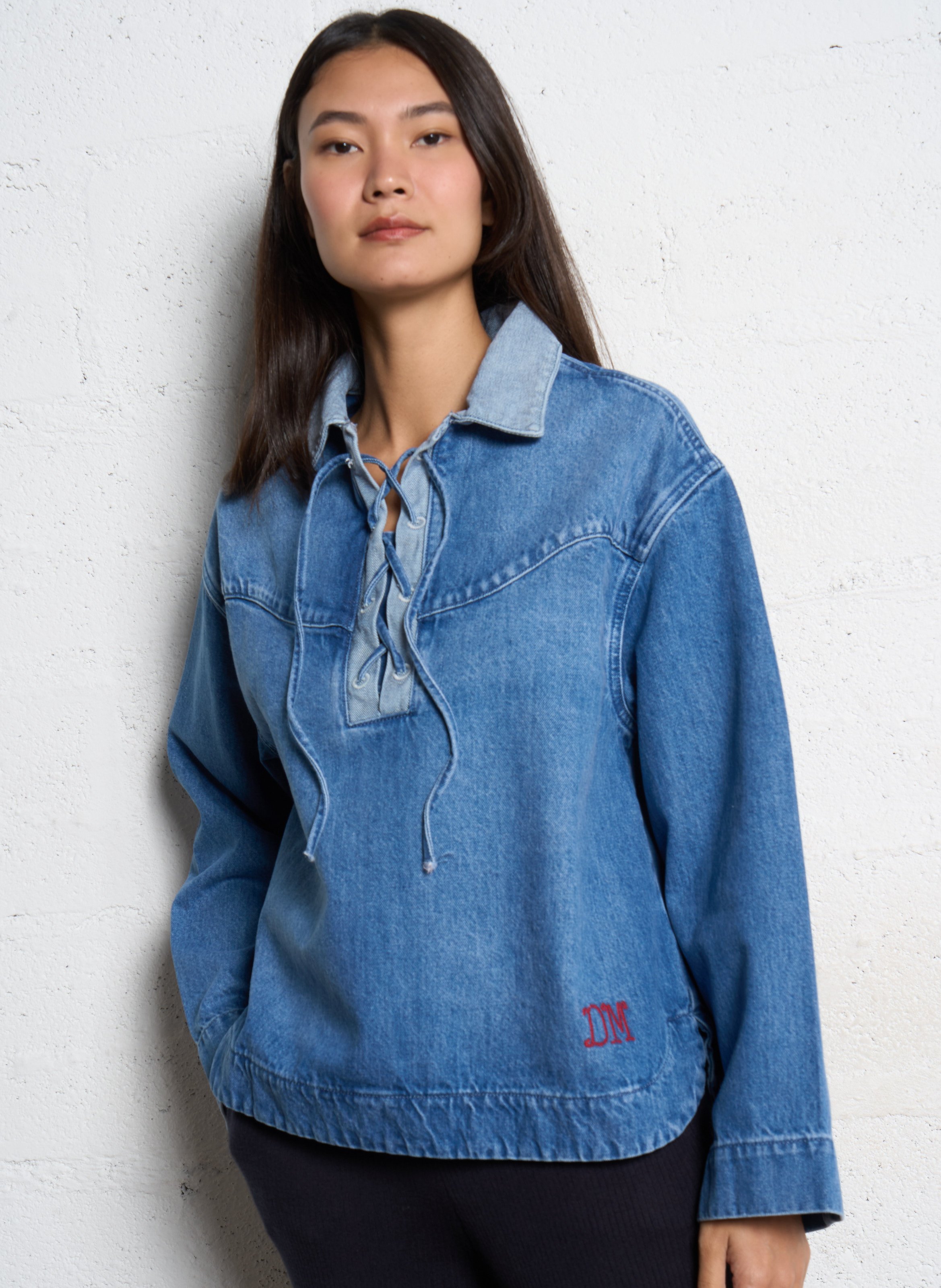 Blouse à lacets en denim DAMSON MADDER Bleu
