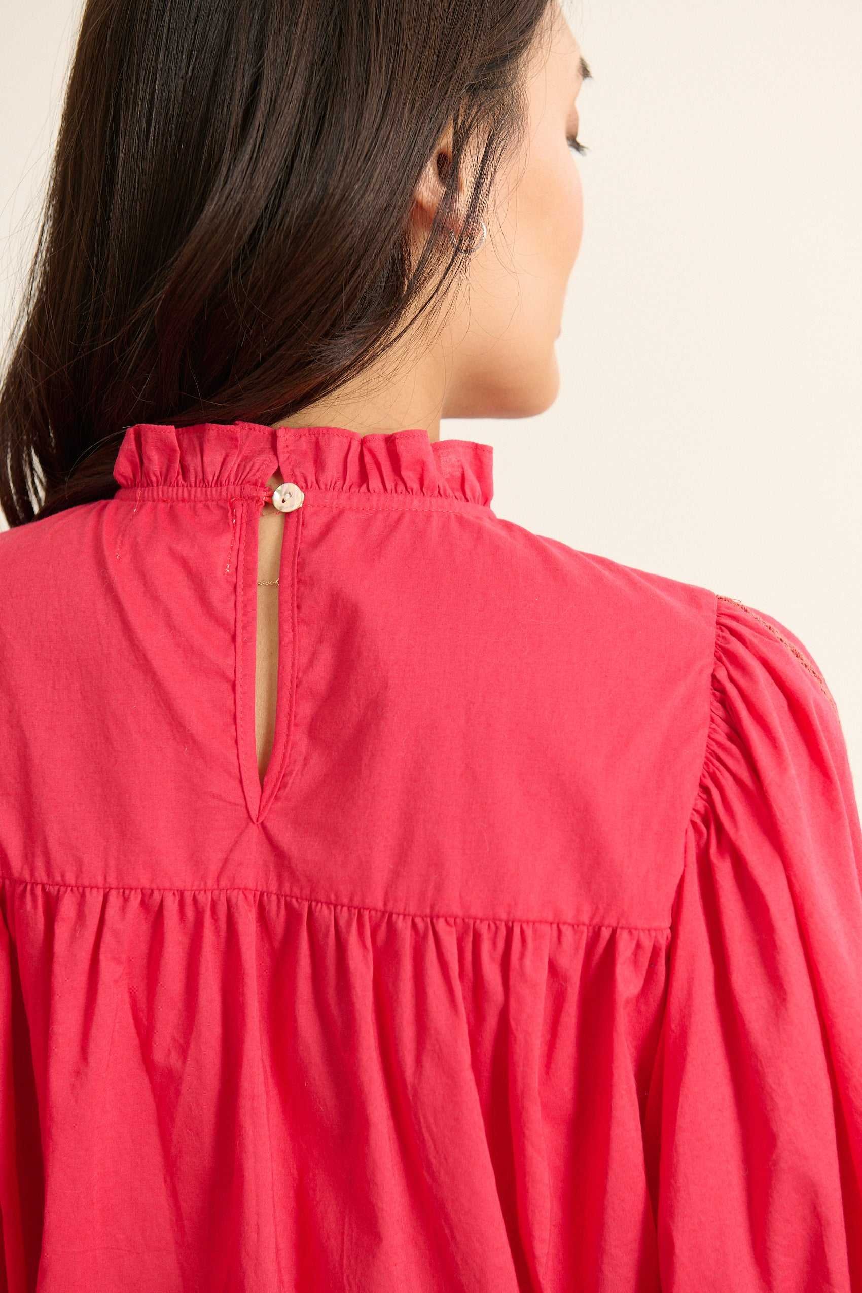 Blouse with lace ruffled collar GARANCE PARIS Red