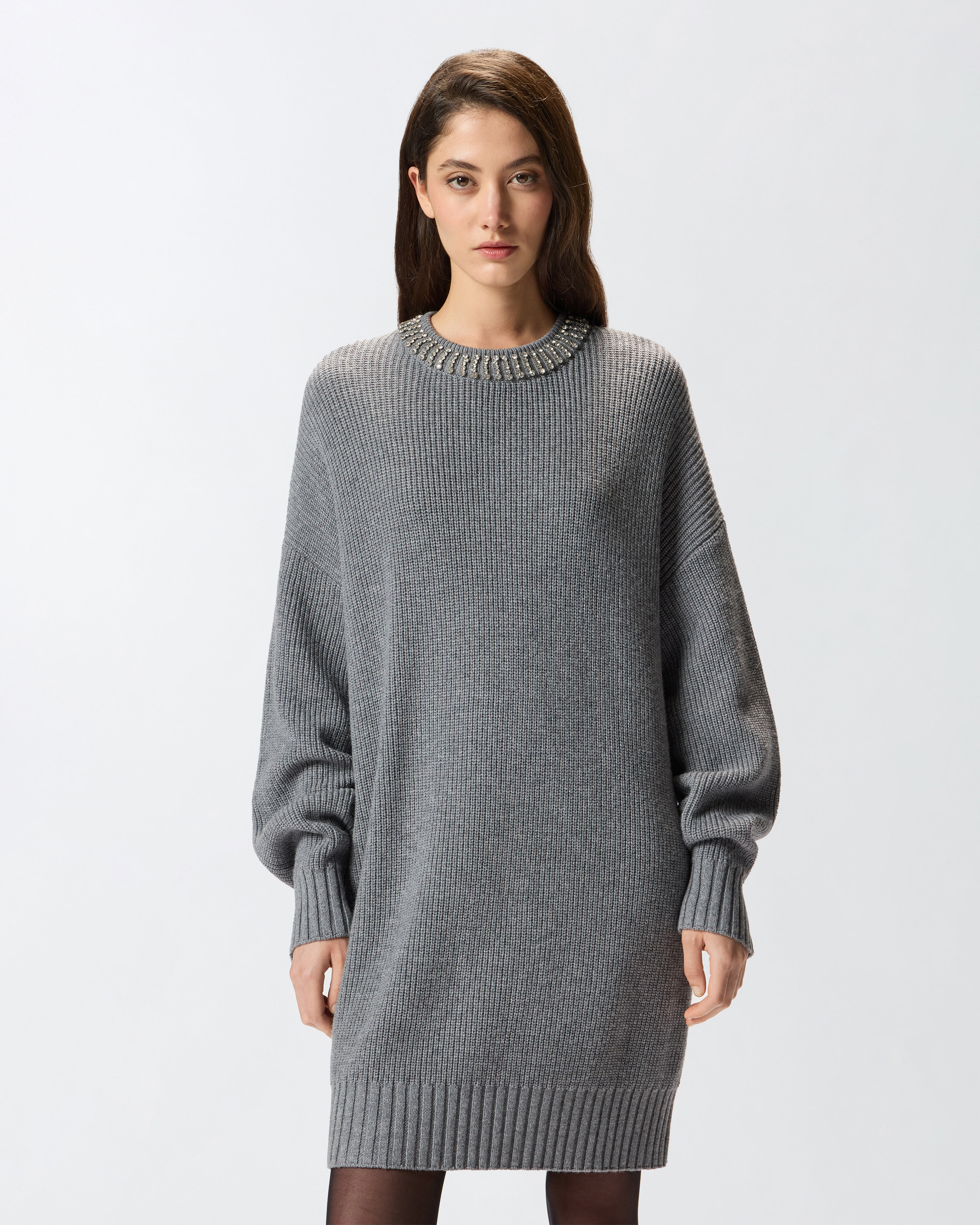 Knit dress with rhinestone collar PINKO Grey