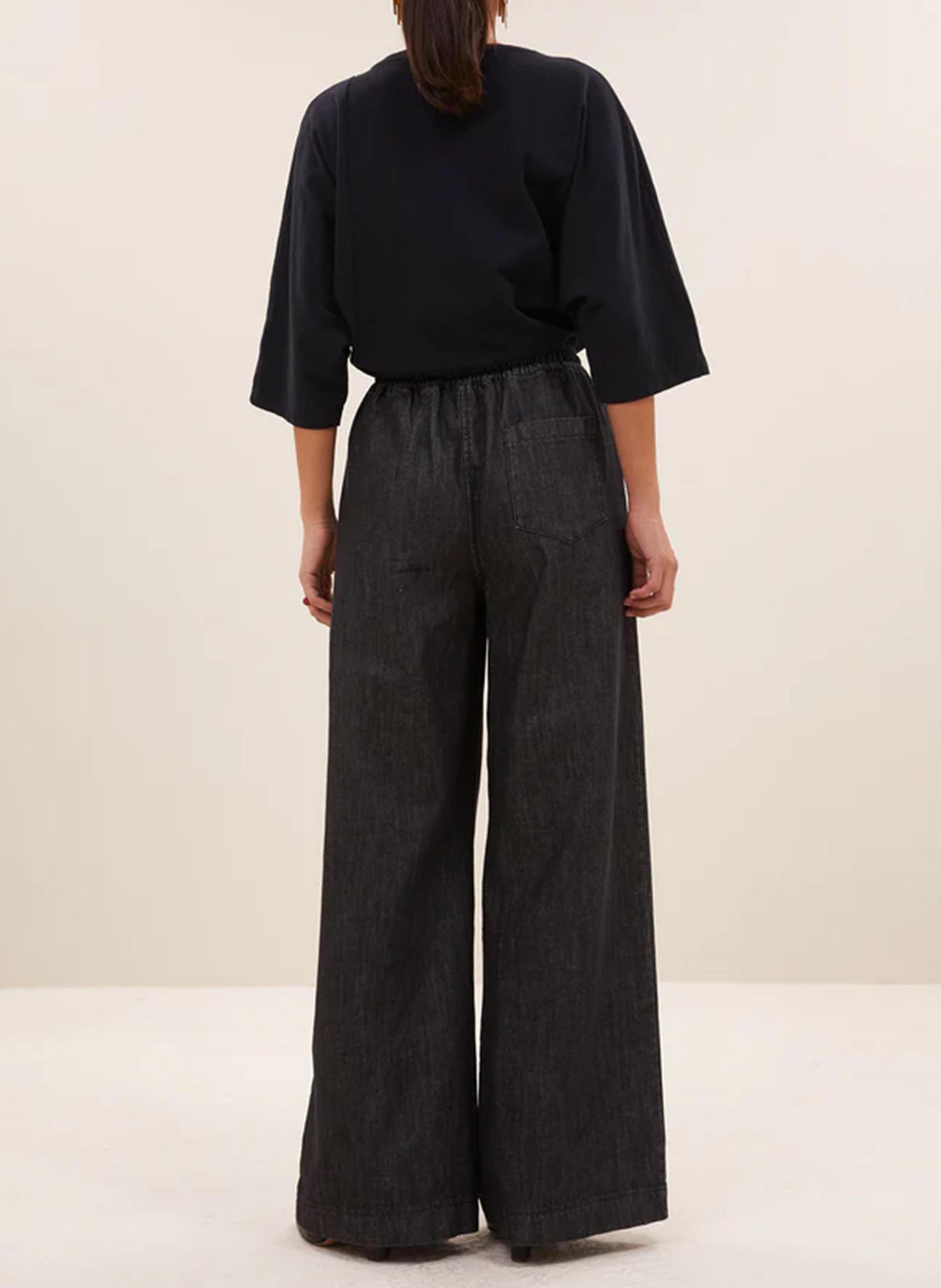 Elasticated Wide Leg Denim Pants BY BAR Black