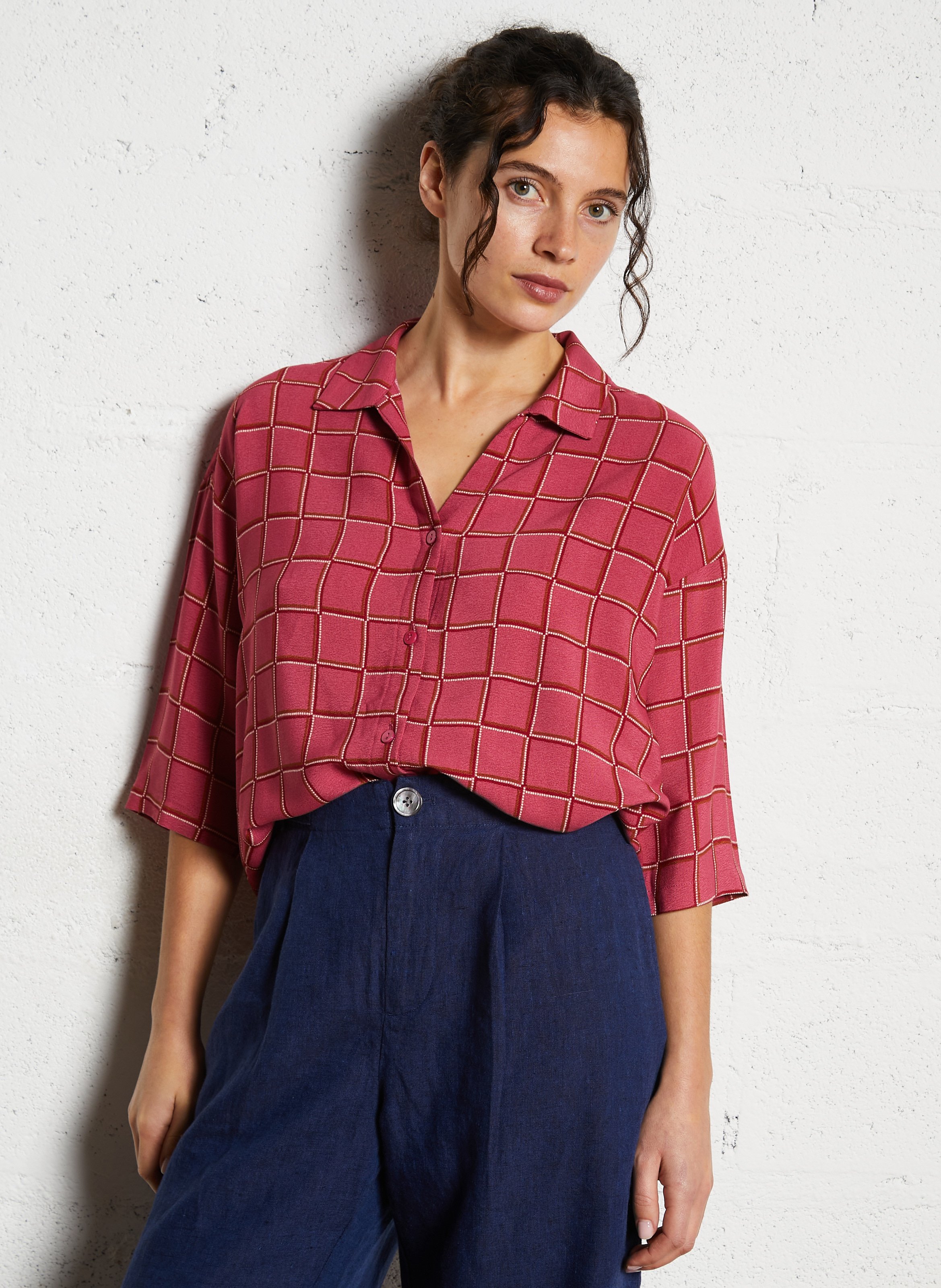 Rechte blouse met print NICE THINGS Roze