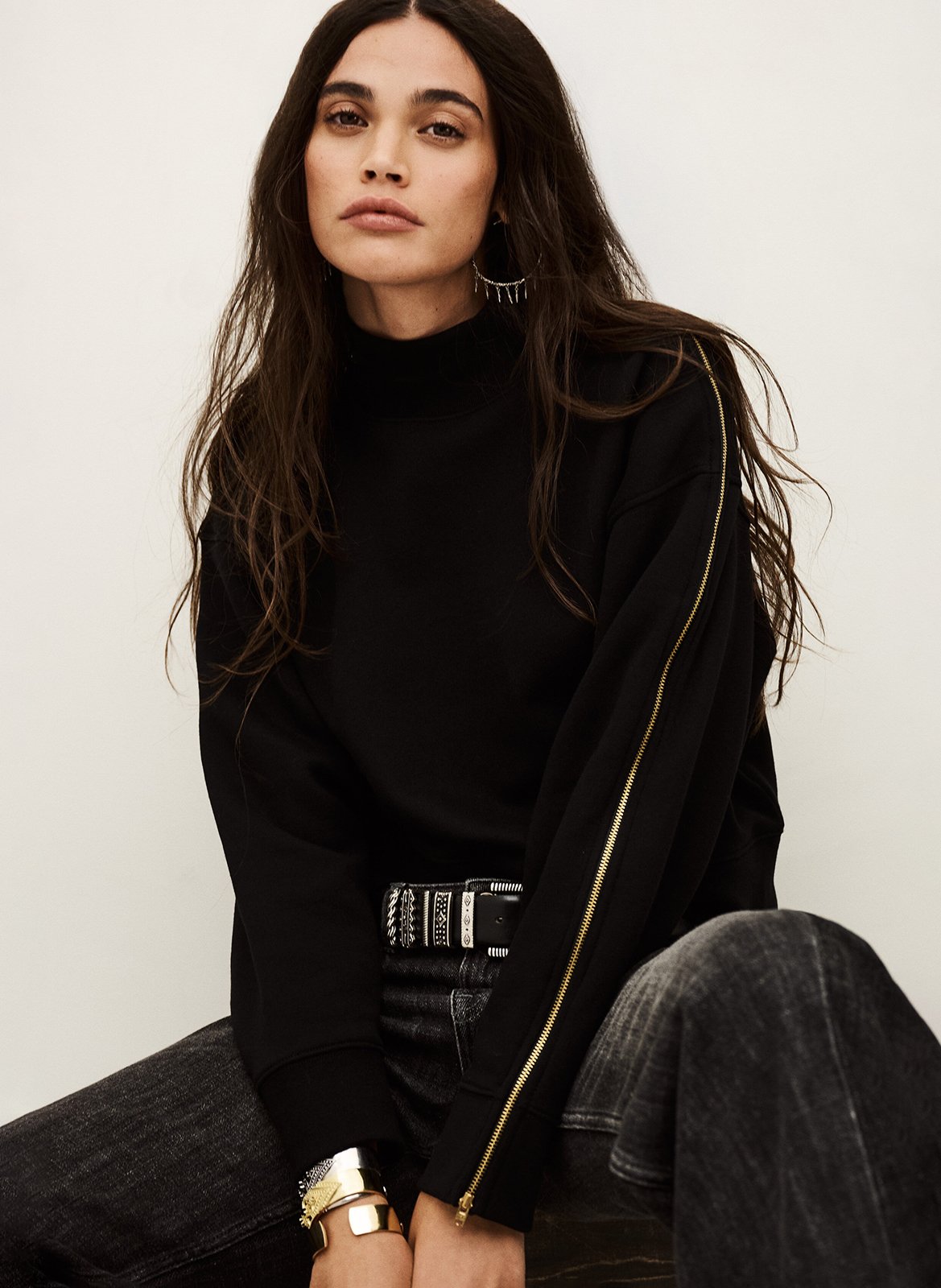 Sweat col rond en coton mélangé BA&SH Noir