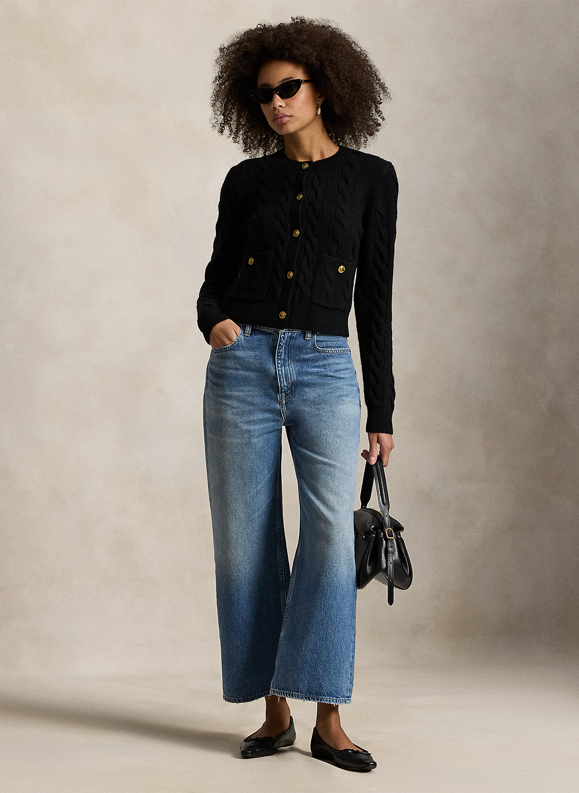 Gilet col rond en laine mélangée POLO RALPH LAUREN Noir