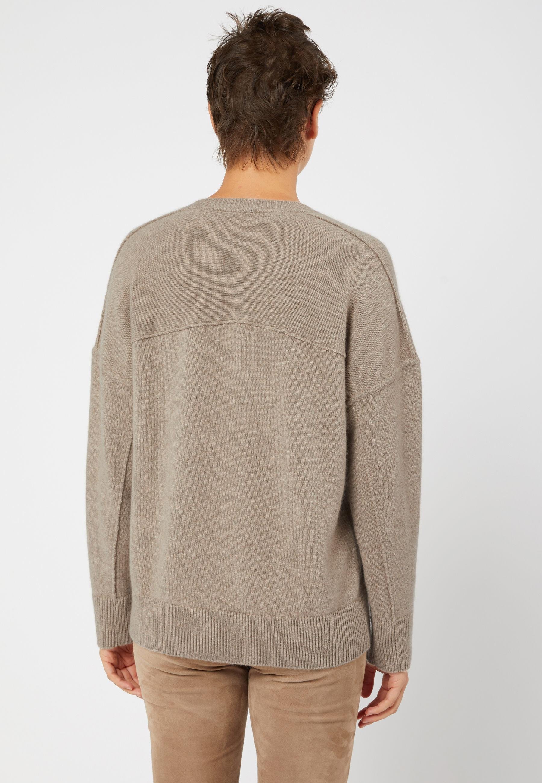Oversized V-neck cashmere sweater in 4-ply yarn RODIER Brown