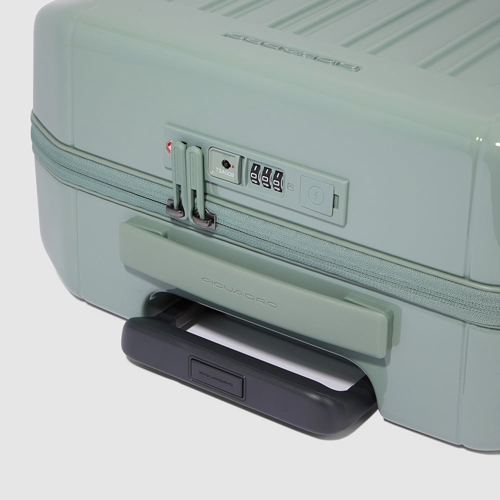 Cabin trolley suitcase with 4 wheels, TSA lock, and USB and USB type-C ports Green