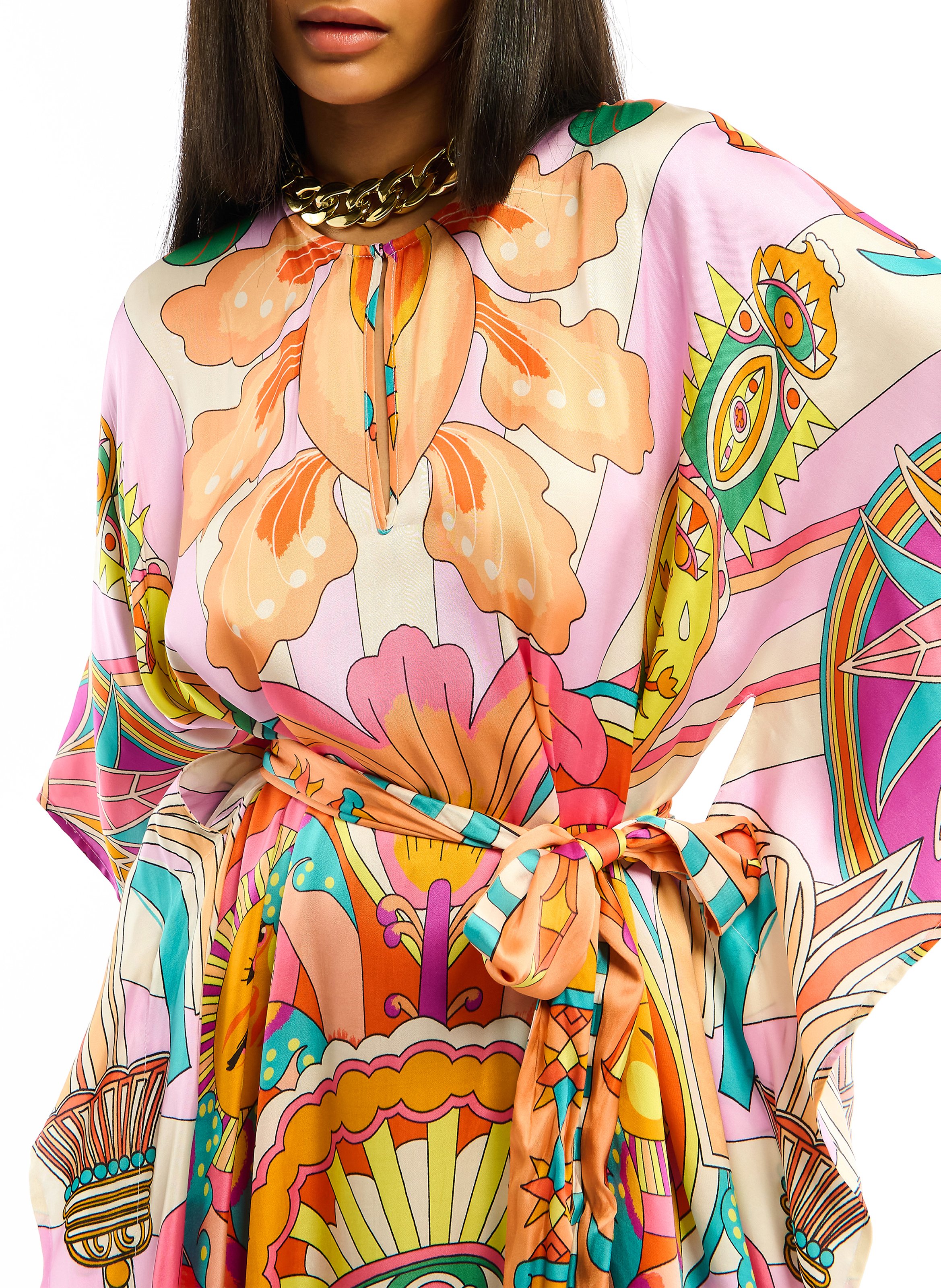 Long loose-fit printed dress WILD Pink